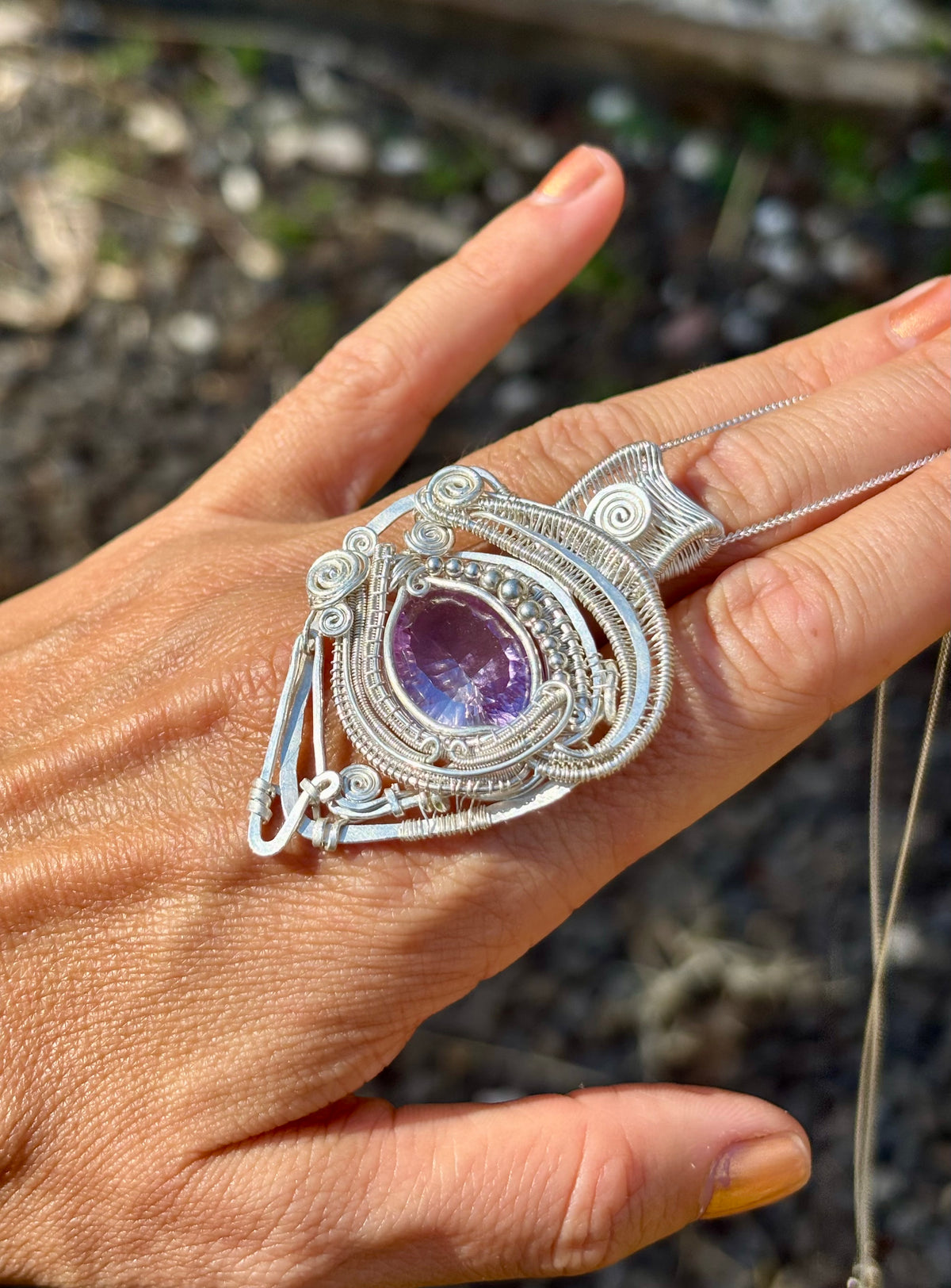 Silver Amethyst Horus eye protective Crystal pendant
