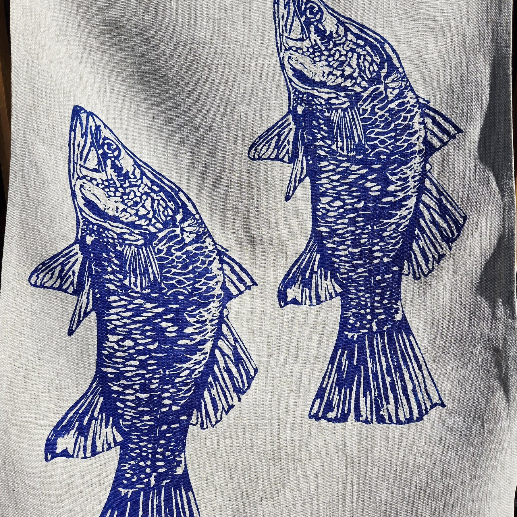 Hand Screen Printed Linen Tea Towels- Australian Barramundi