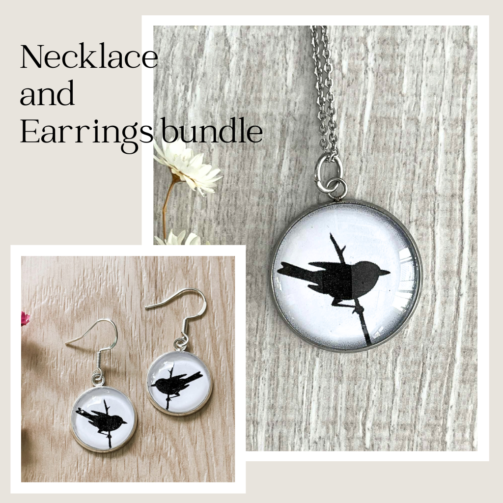 Black Bird Necklace and Earring Set • Perfect gift for the Bird Lovers