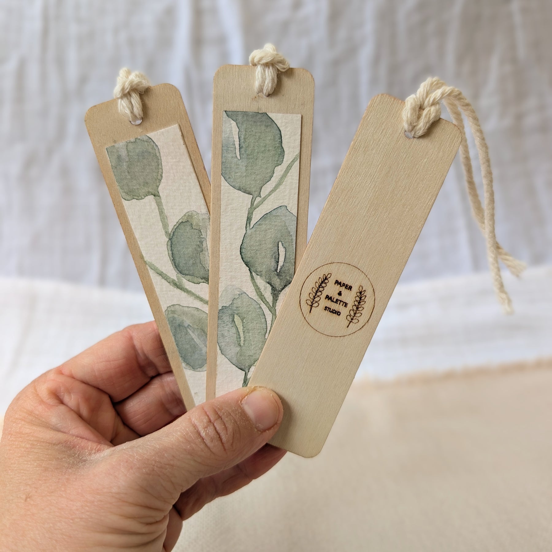 Silver Dollar Eucalyptus Watercolour Wooden Bookmark | Handmade Australian Botanical Gift