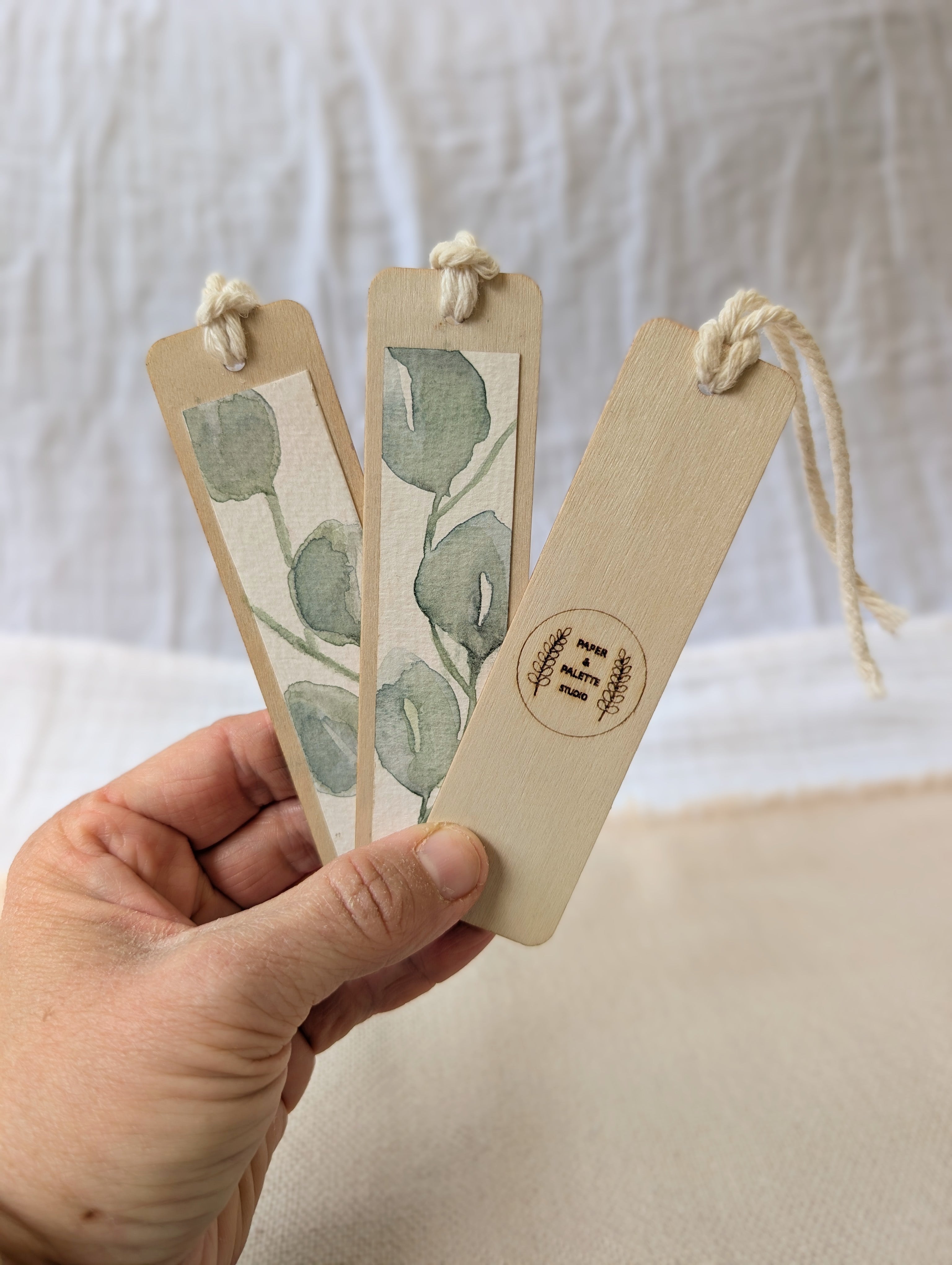 Silver Dollar Eucalyptus Watercolour Wooden Bookmark | Handmade Australian Botanical Gift