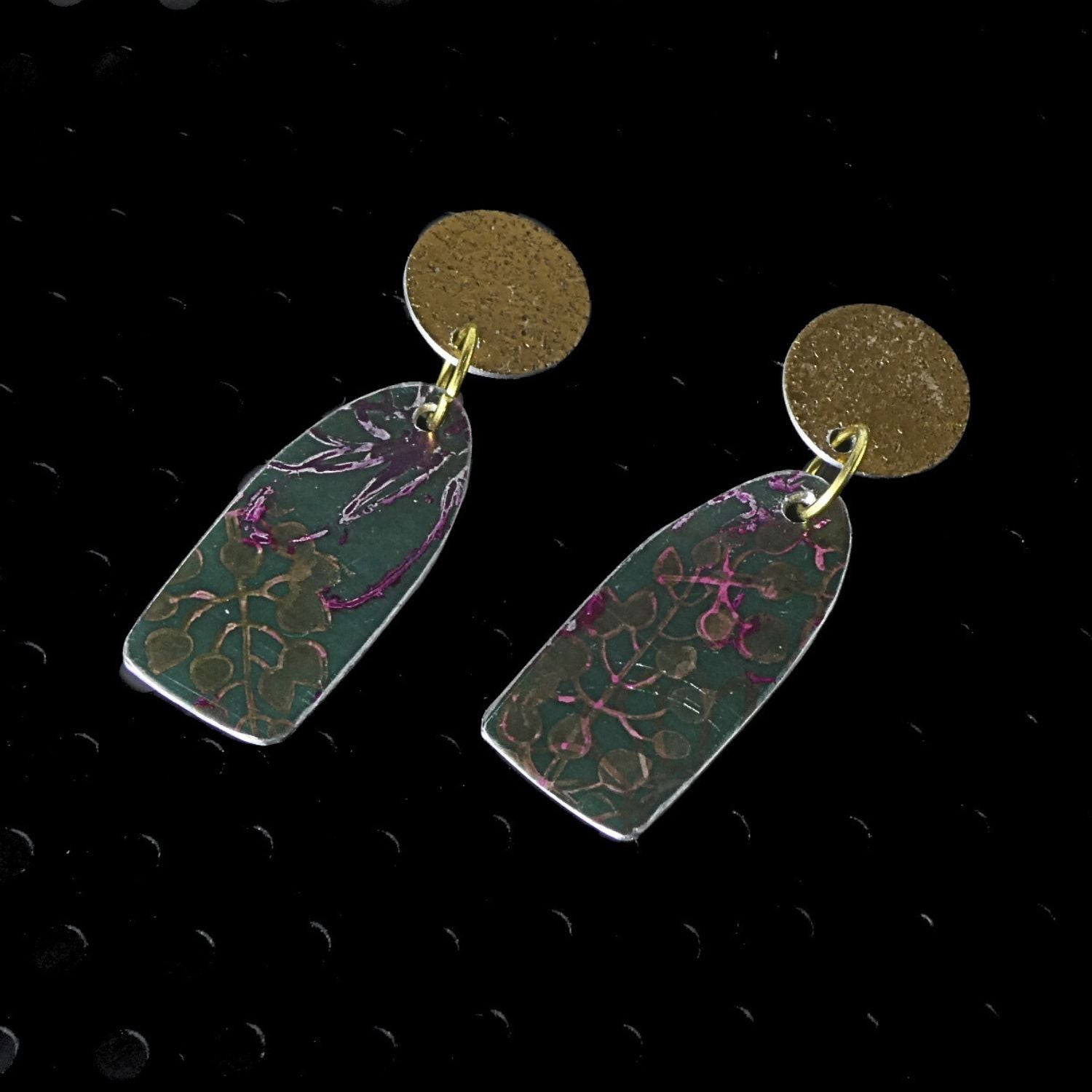 Anodised aluminium earrings hand printed - Midnight Velvet Collection
