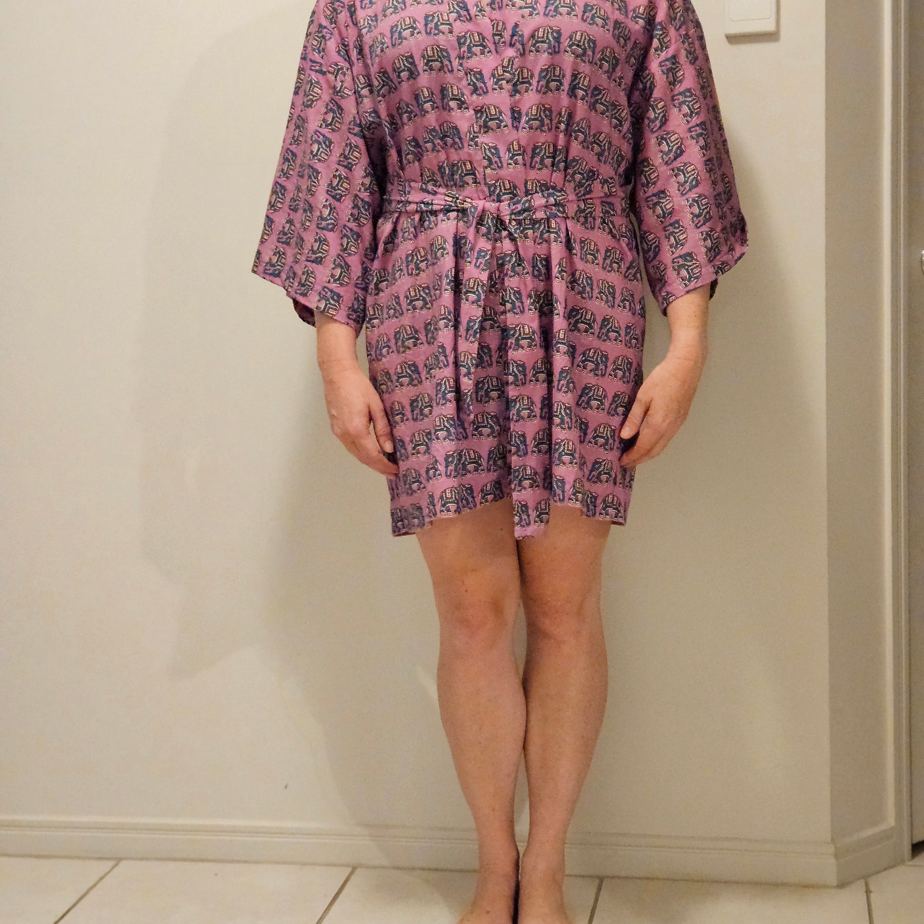 Dressing Gown 100% Cotton Pink Elephants