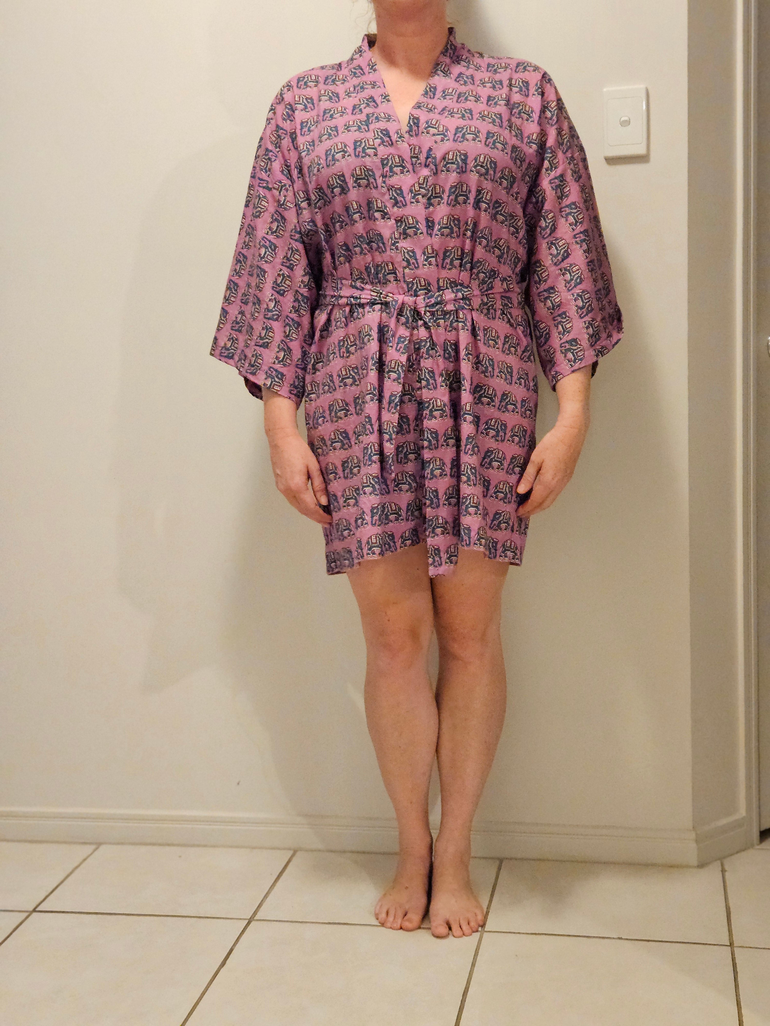 Dressing Gown 100% Cotton Pink Elephants