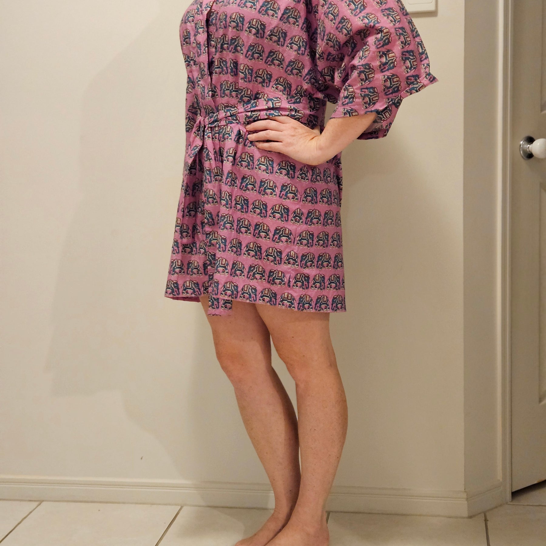 Dressing Gown 100% Cotton Pink Elephants