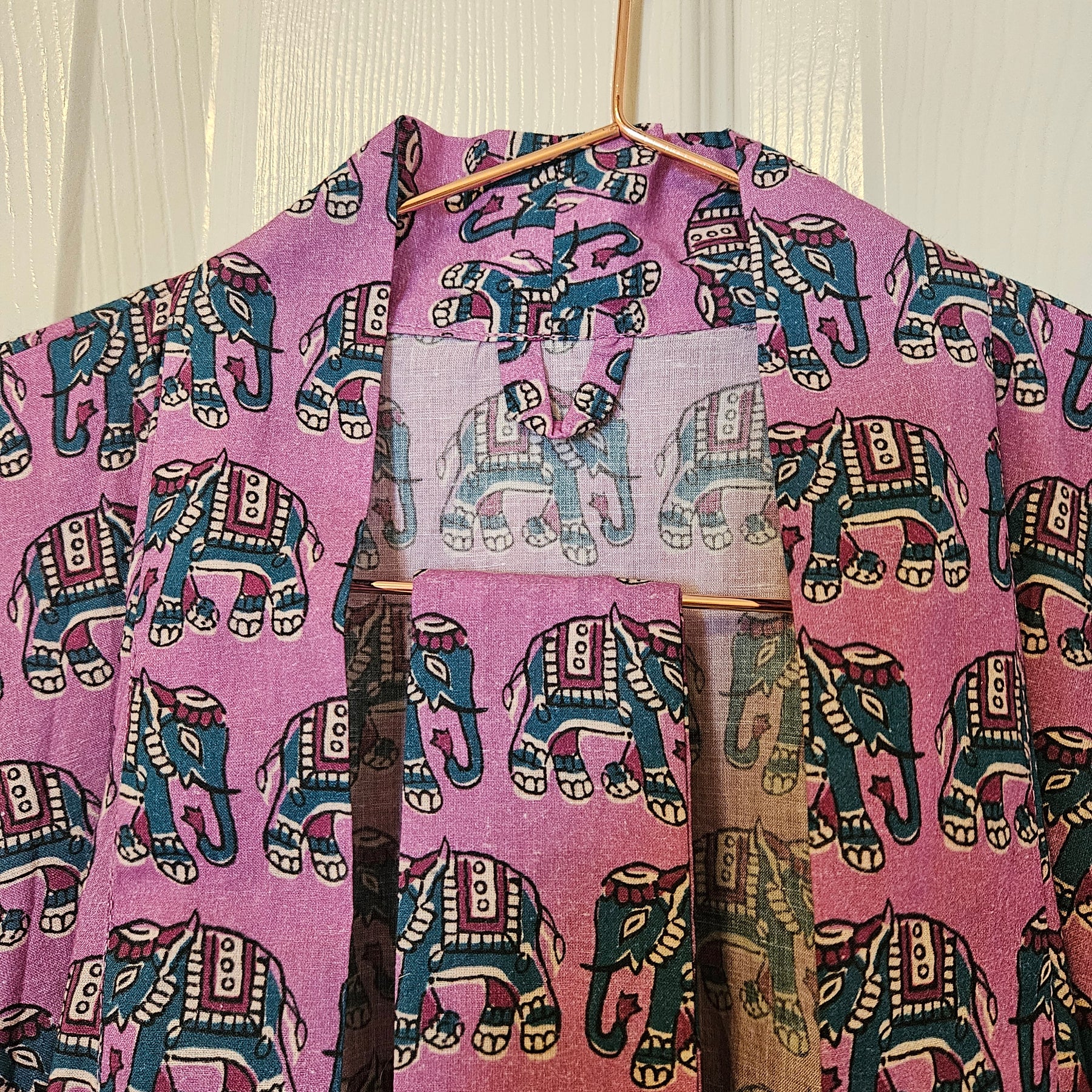 Dressing Gown 100% Cotton Pink Elephants