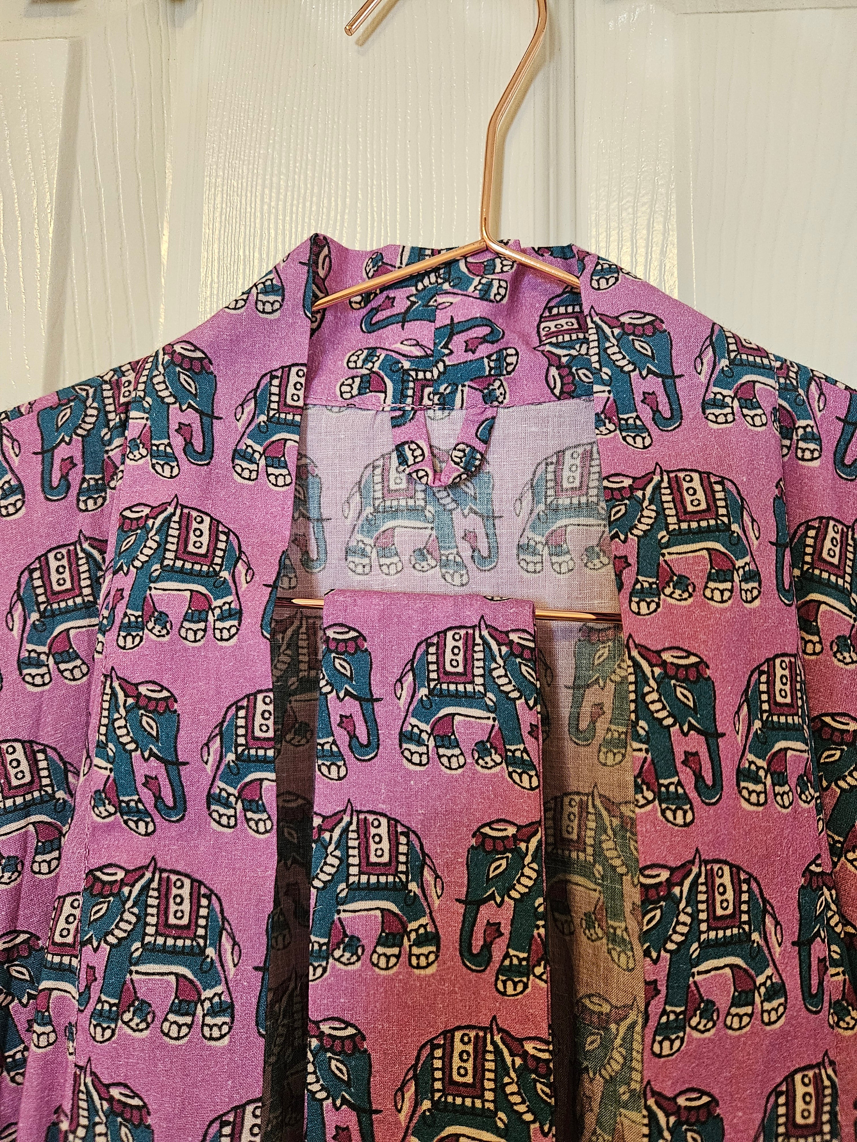 Dressing Gown 100% Cotton Pink Elephants