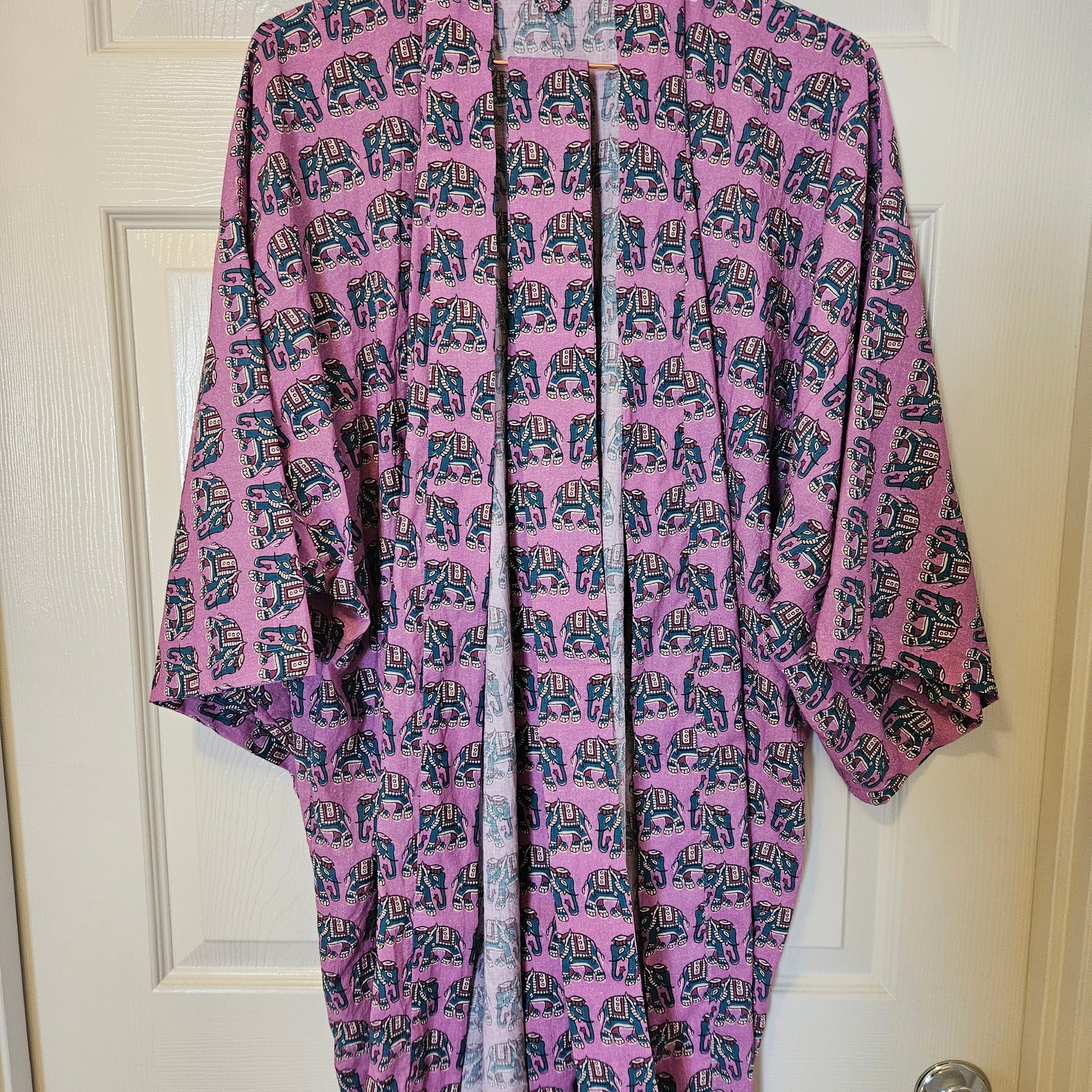 Dressing Gown 100% Cotton Pink Elephants