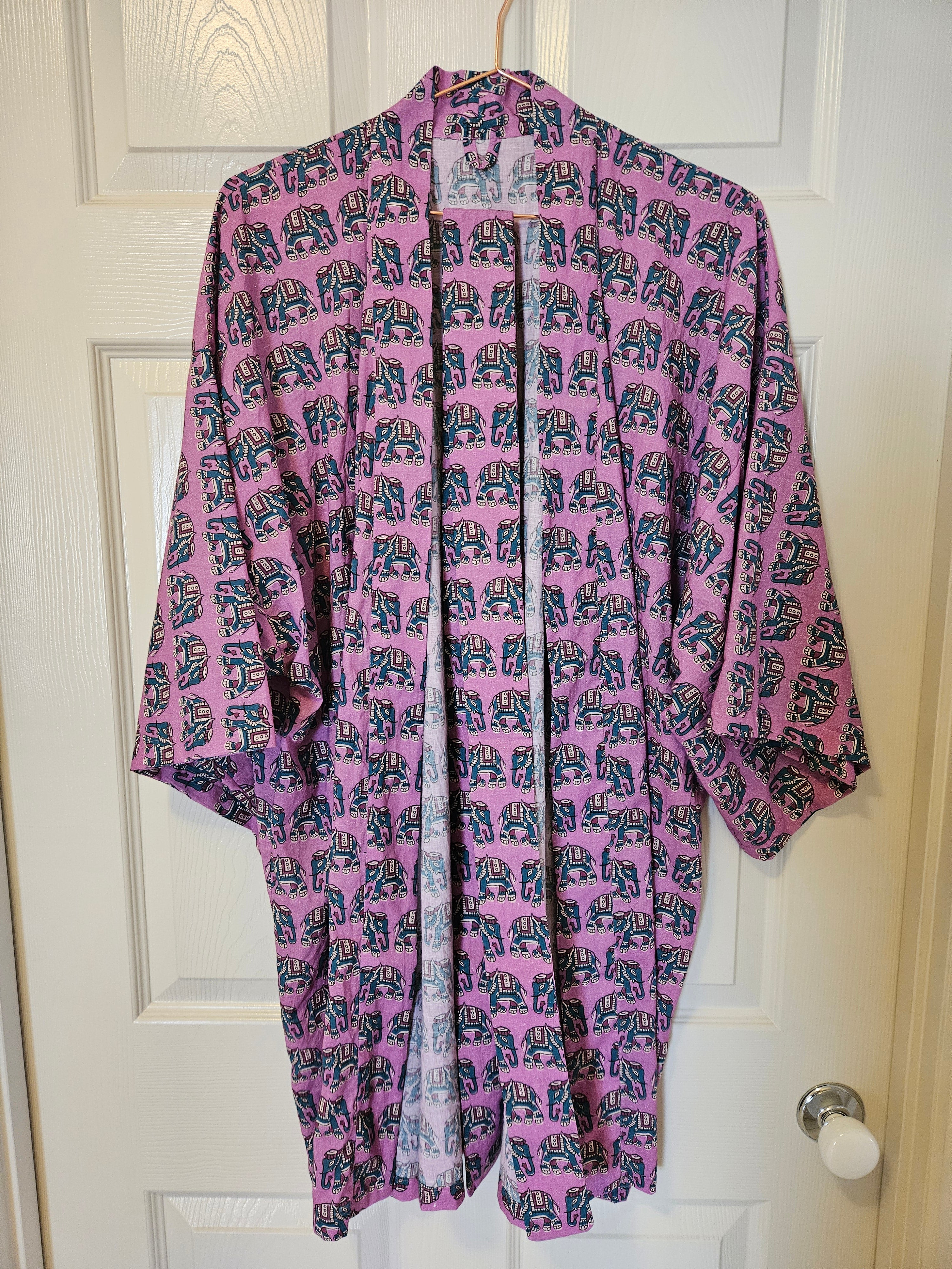 Dressing Gown 100% Cotton Pink Elephants