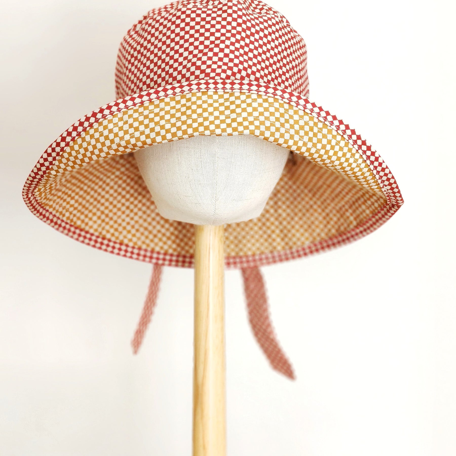 Kids Summer Reversible Sun, Gingham Kids Sun Hat
