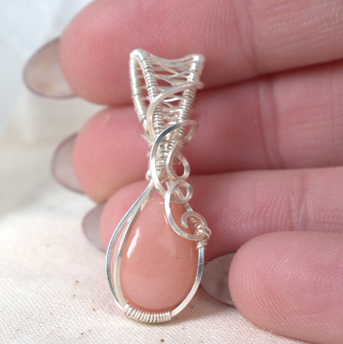 Wire Wrapped Pink Opal Keepsake Pendant - October Birthstone