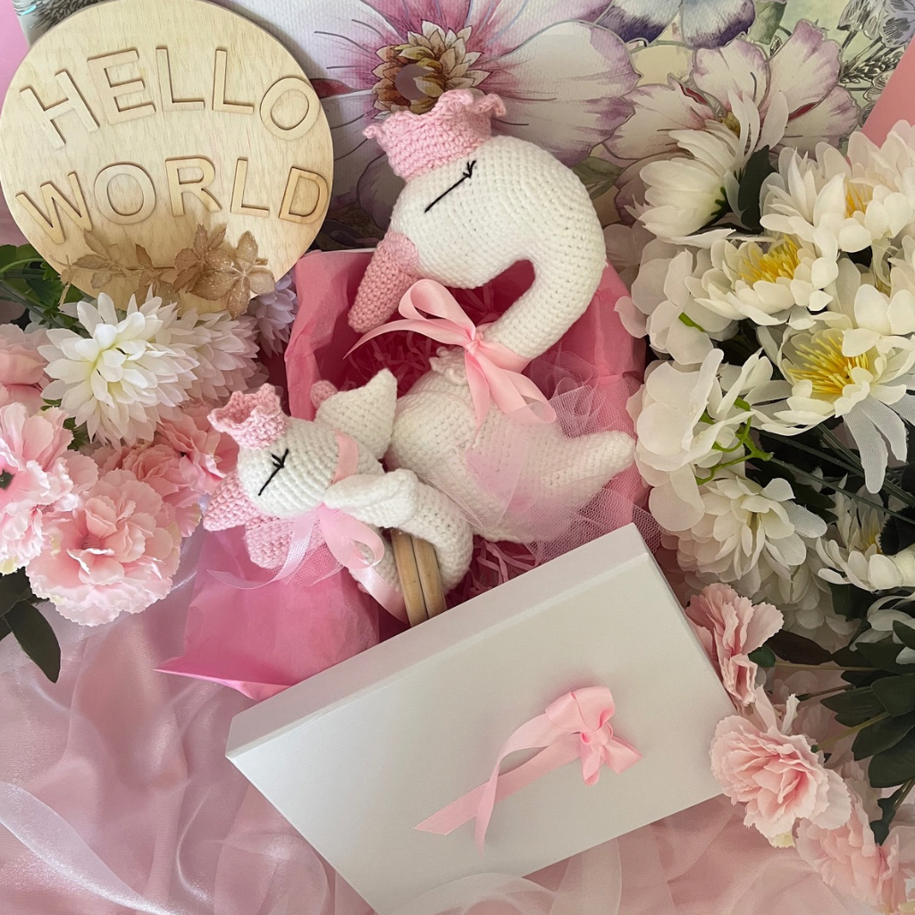 Handmade Crochet Princess Swan and Teether Baby Gift Set