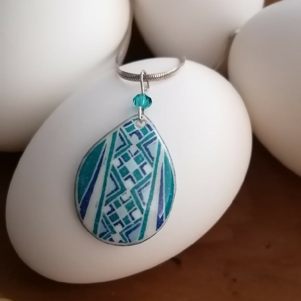 Traditional Blue Band Drop Goose Eggshell Pendant