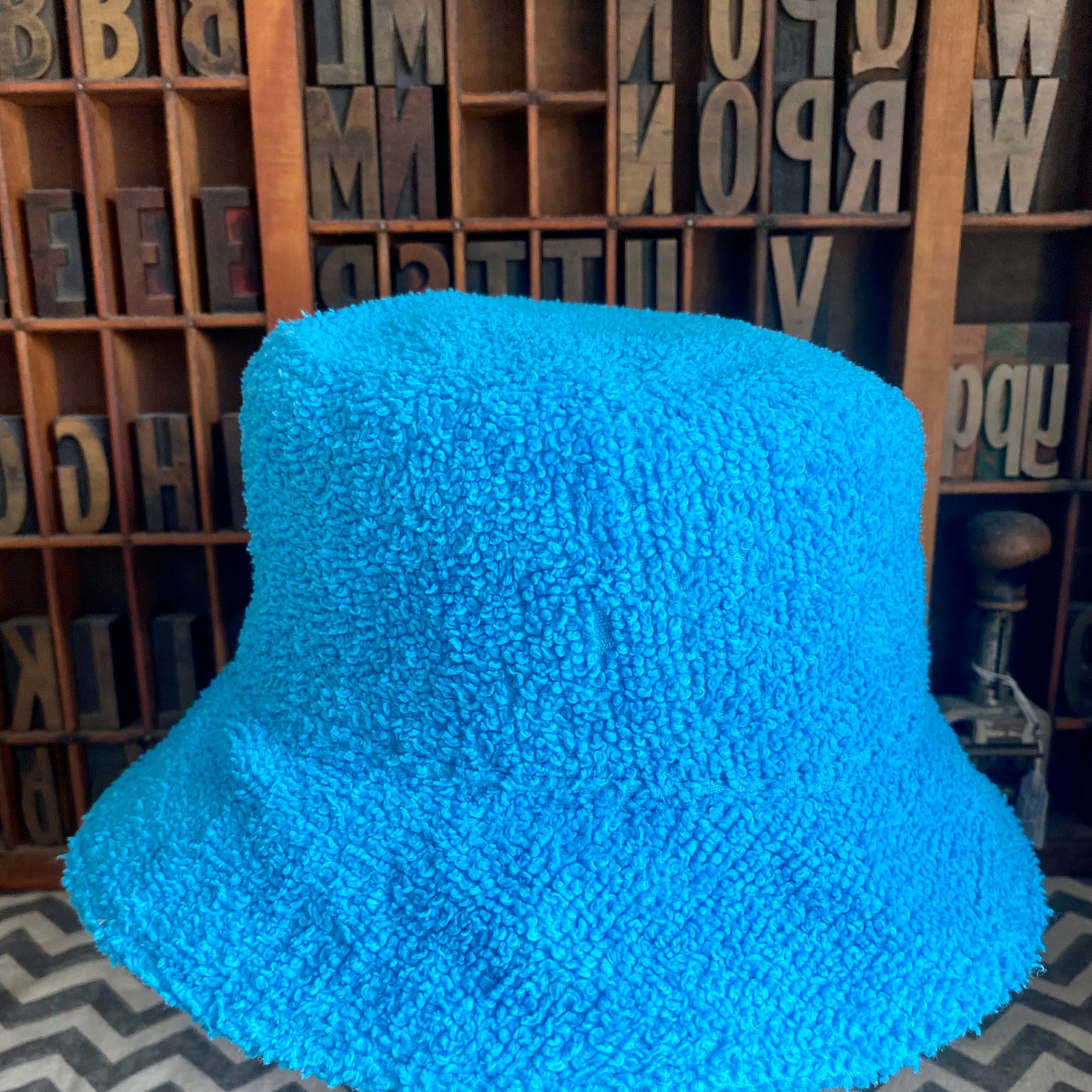 Bucket Hat - Upcycled Chenille Bedspread - Blue