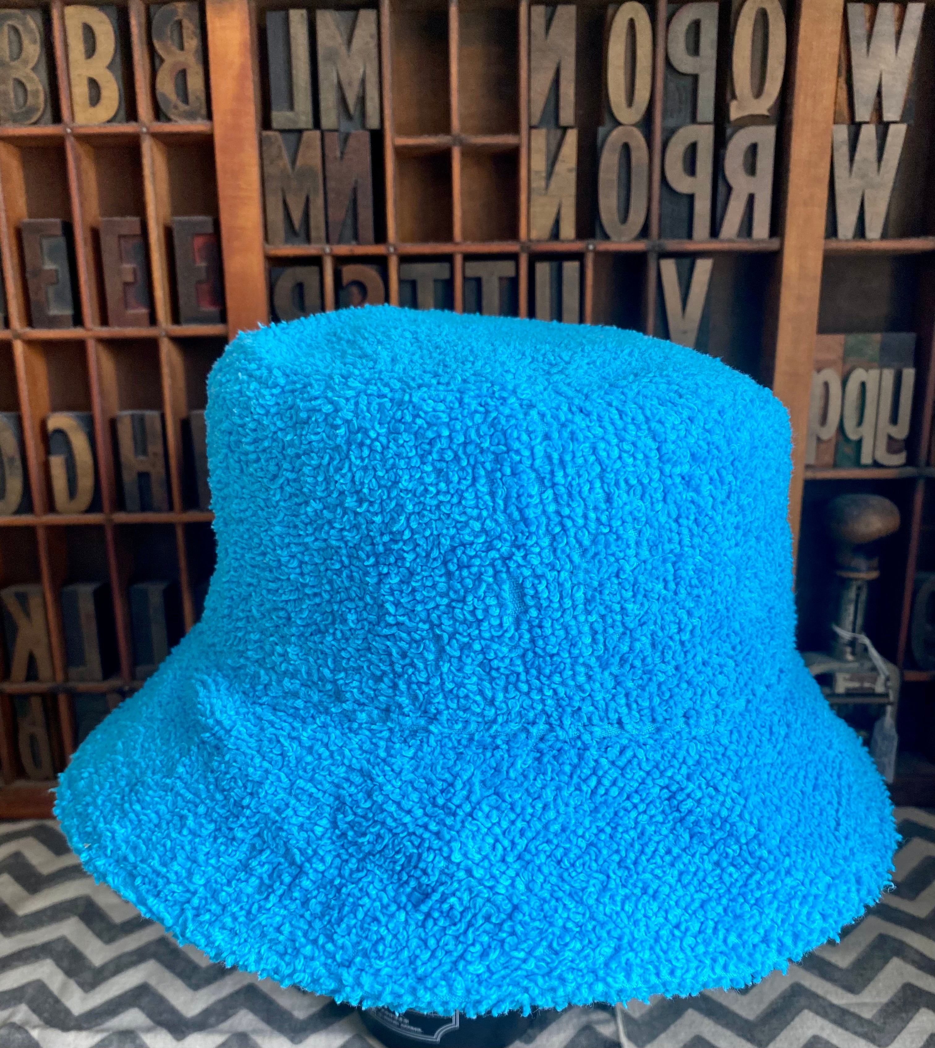 Bucket Hat - Upcycled Chenille Bedspread - Blue