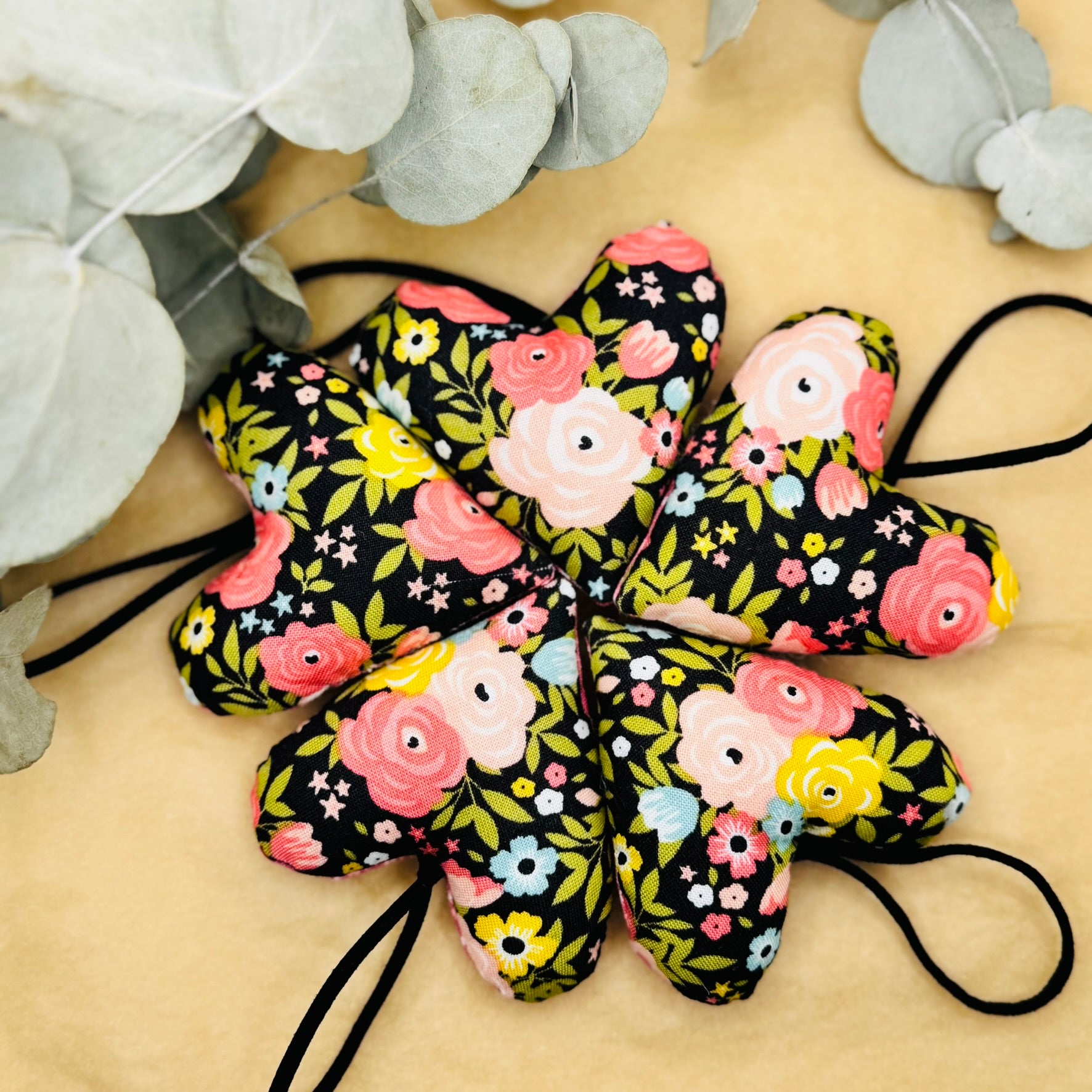 Handmade Black Floral Hearts