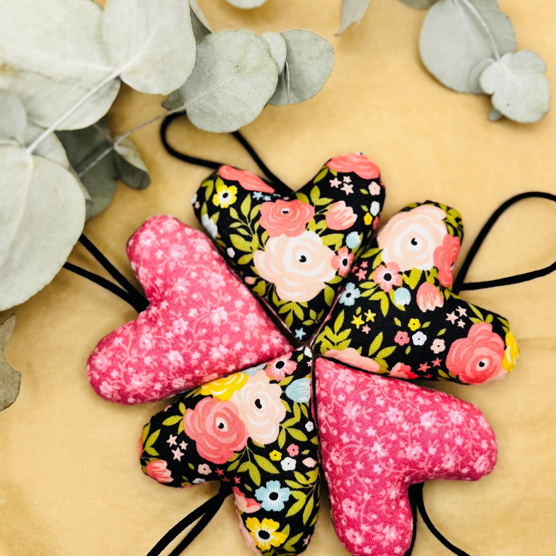 Handmade Black Floral Hearts