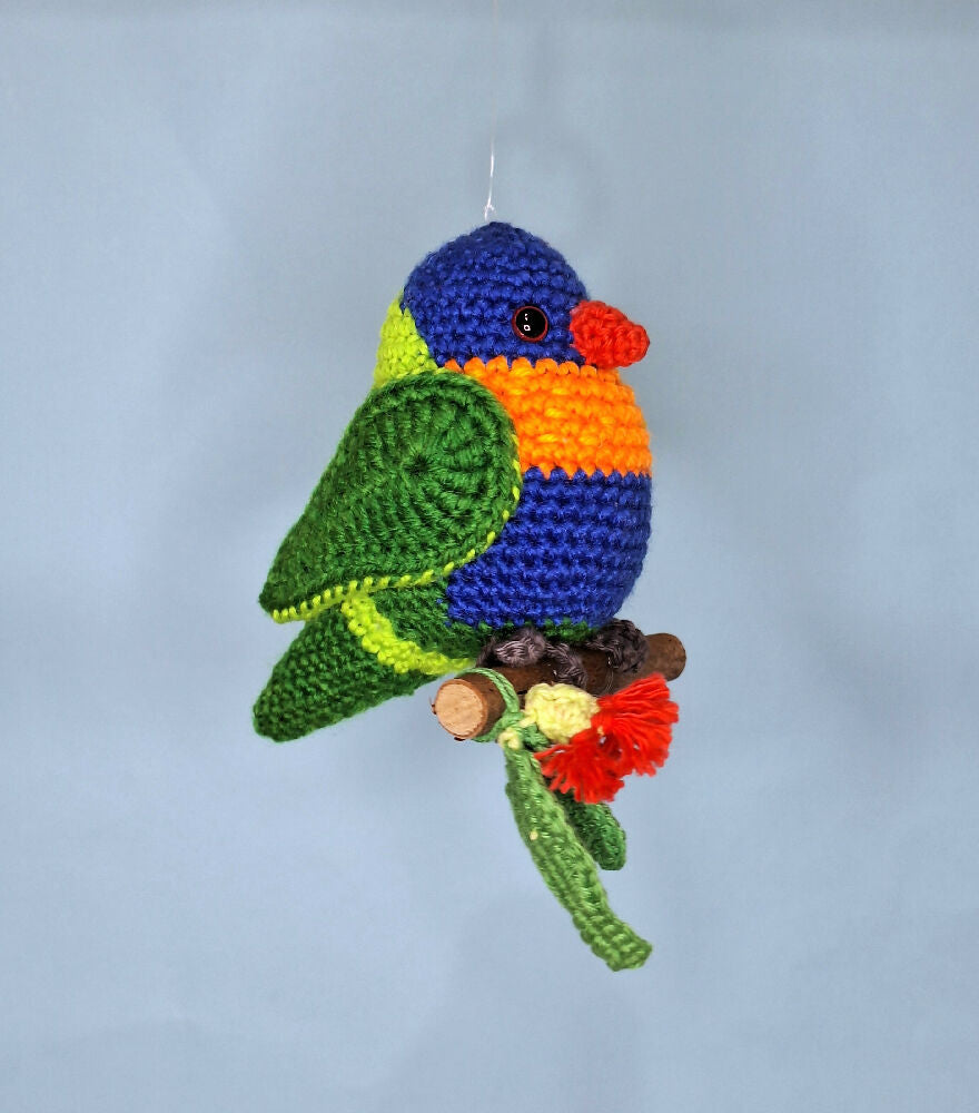 crocheted rainbow lorikeet room decoration or toy