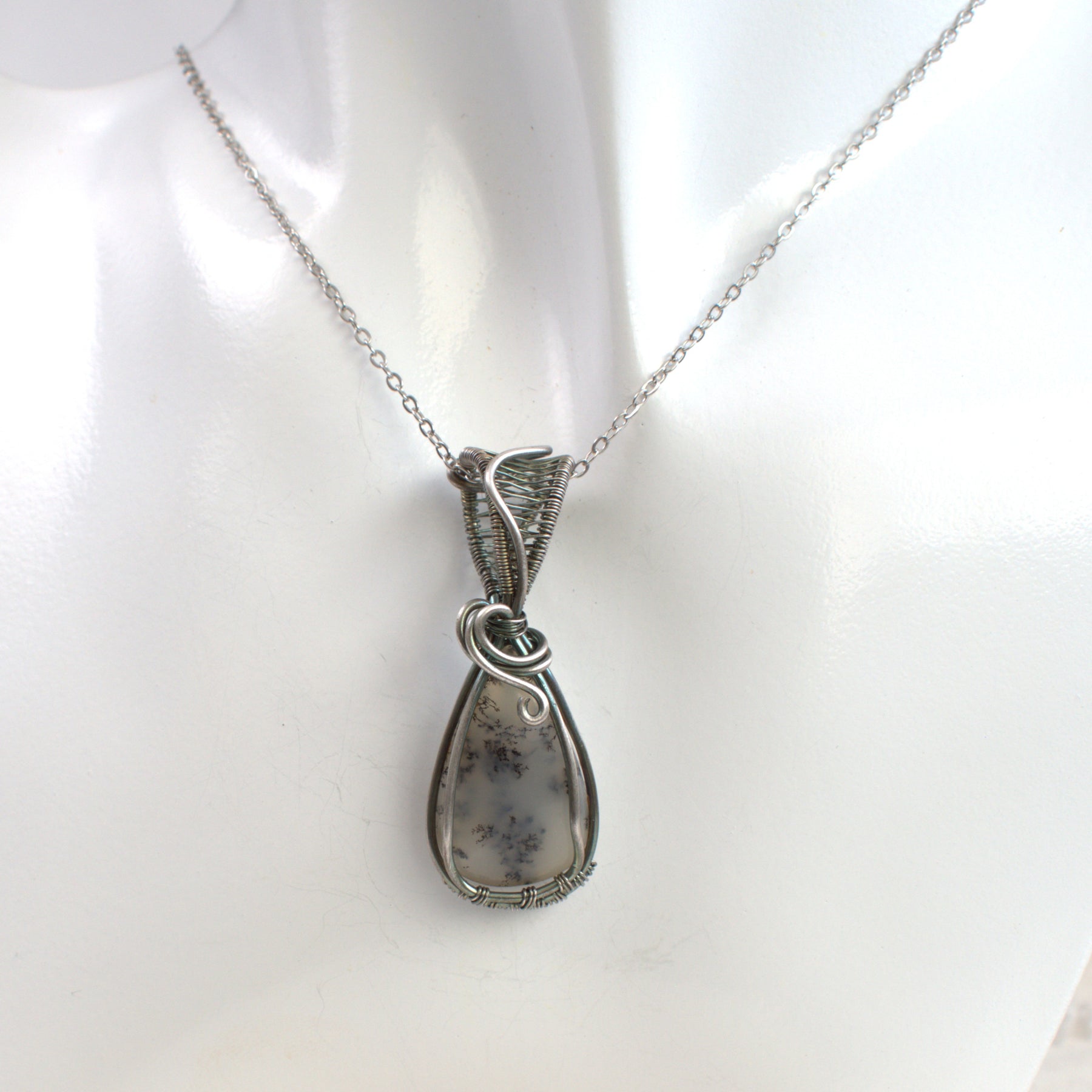 Frozen Fern – Wire Wrapped Dendritic Opal Pendant