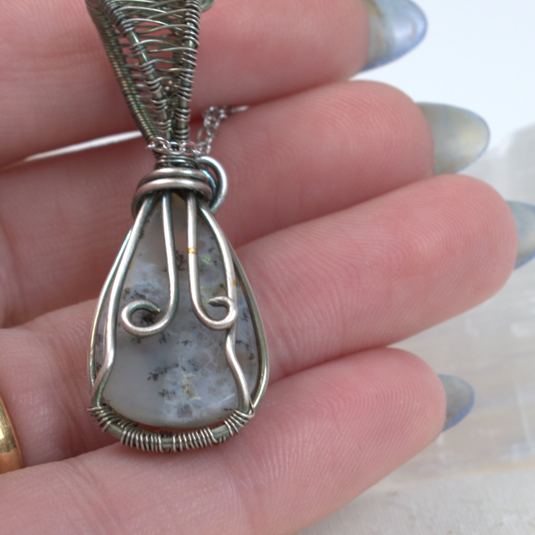 Frozen Fern – Wire Wrapped Dendritic Opal Pendant