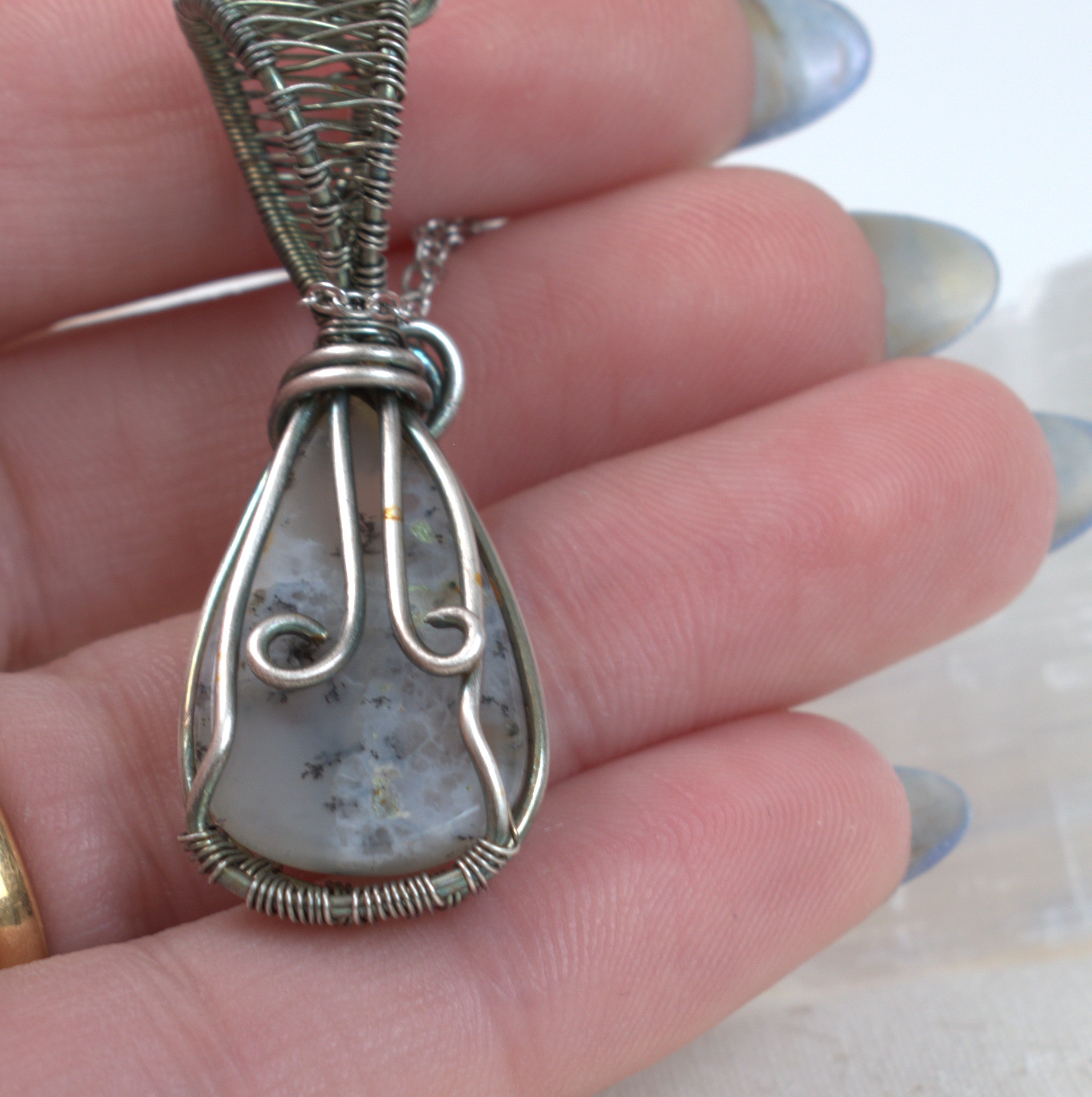 Frozen Fern – Wire Wrapped Dendritic Opal Pendant