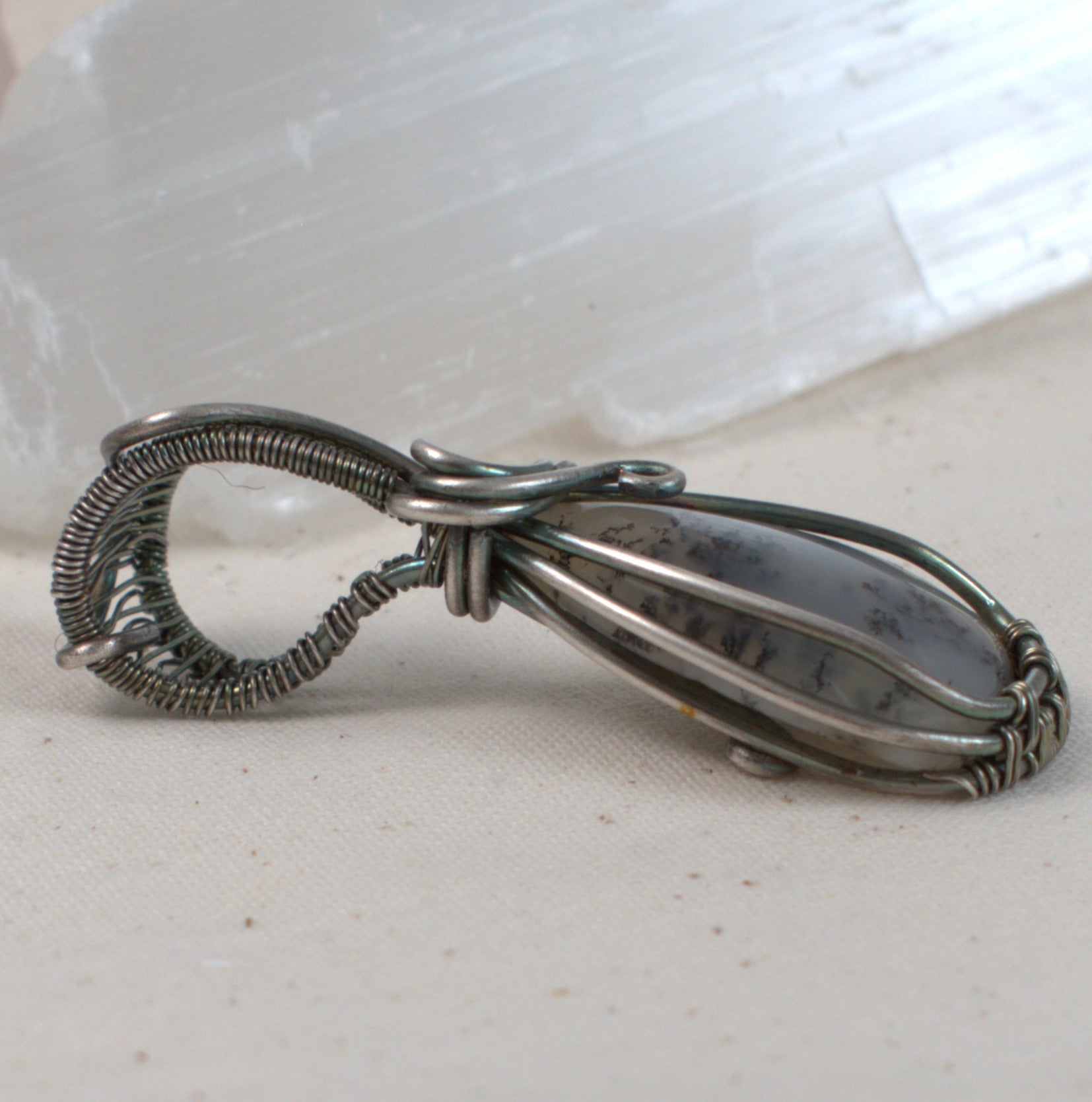 Frozen Fern – Wire Wrapped Dendritic Opal Pendant