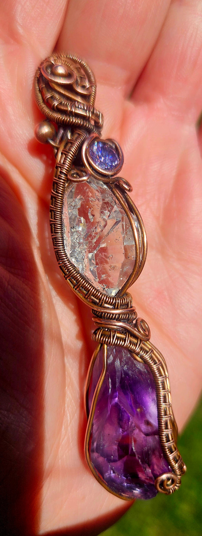 Copper Amethyst, Herkimer Diamond & Lavender Zirconia Pendant