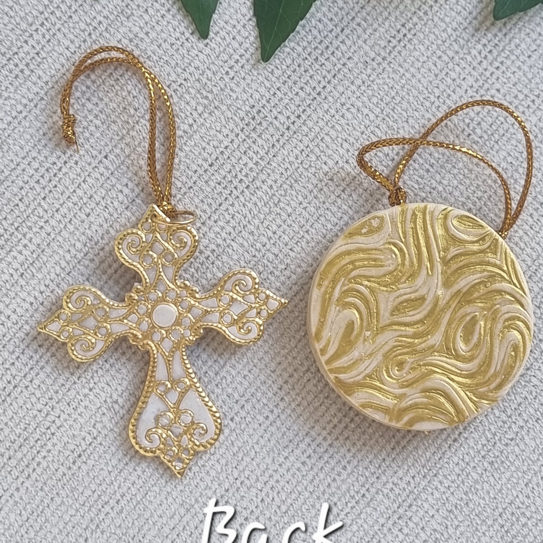Golden Christmas Tree Deco Pair - Cross and Bauble