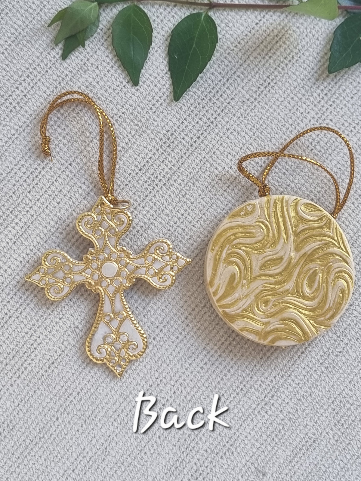 Golden Christmas Tree Deco Pair - Cross and Bauble