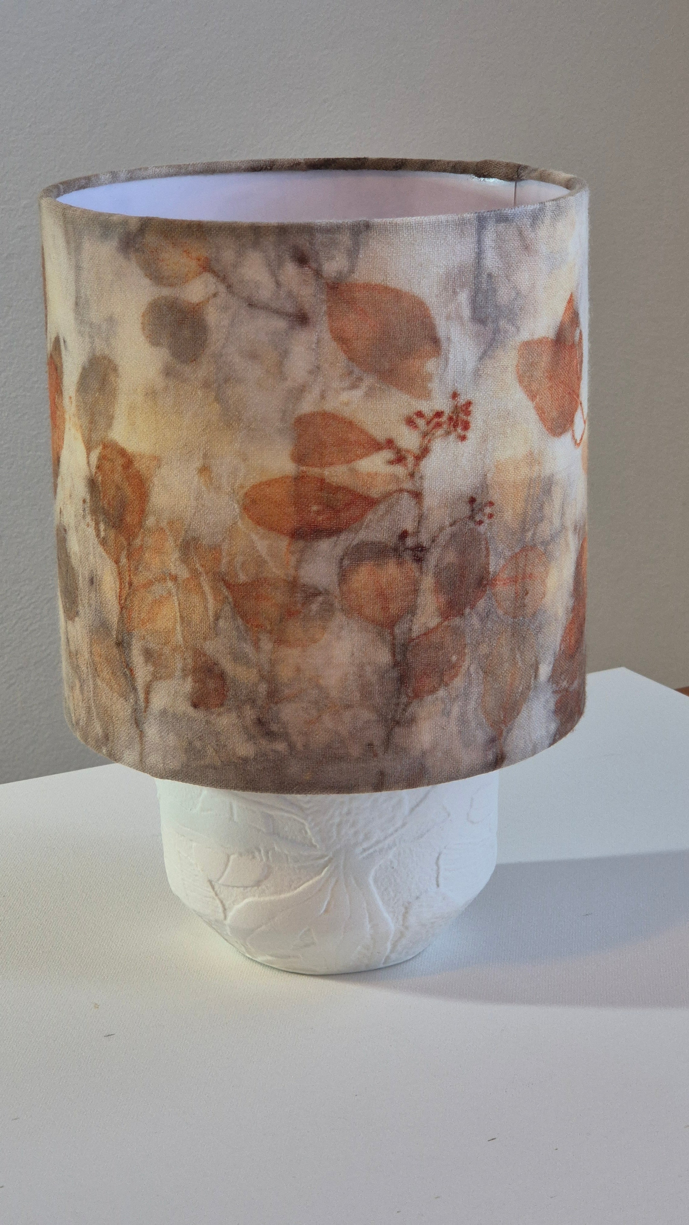 Lampshade medium ecoprinted eucalyptus leaves unique