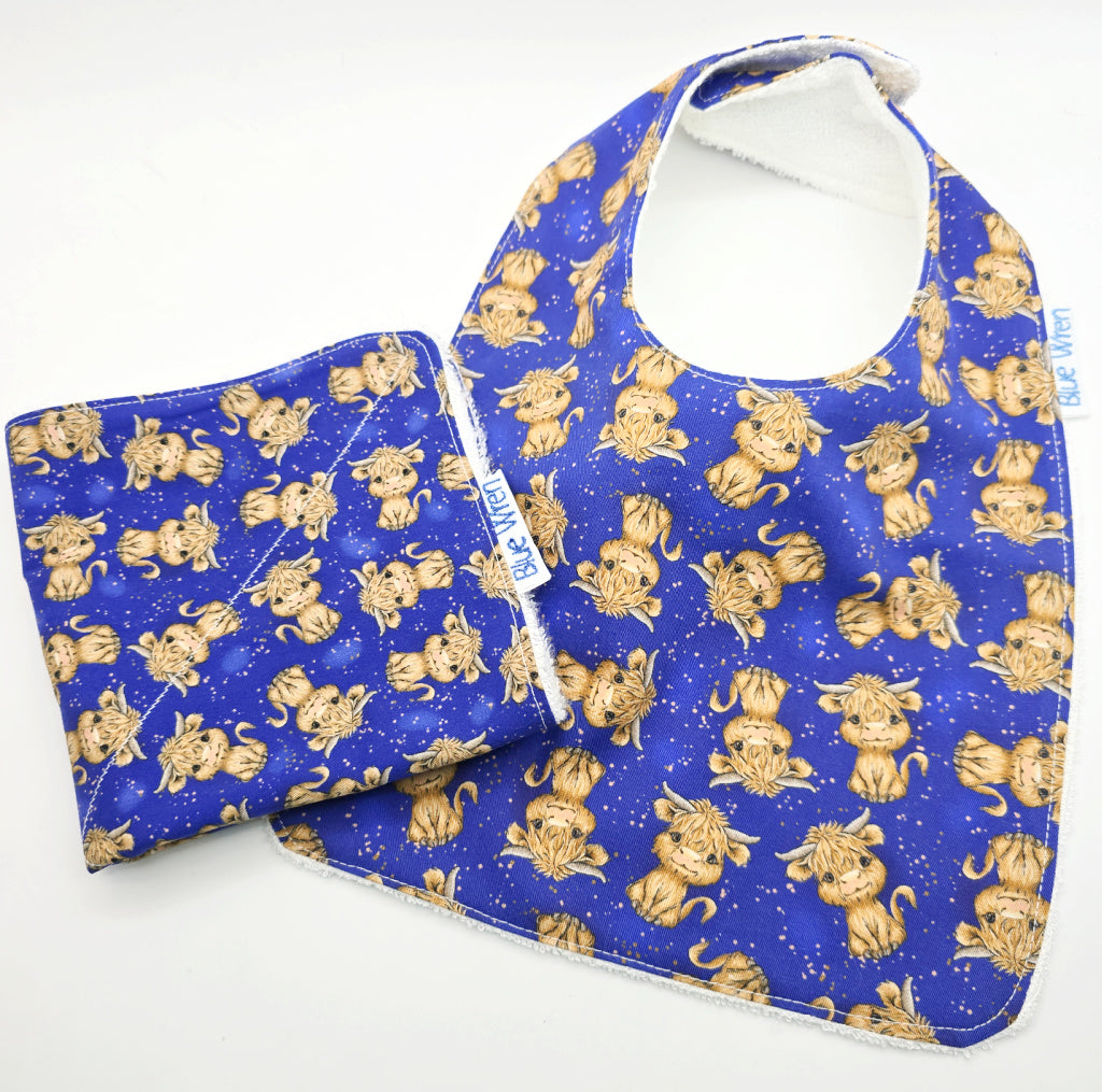 Baby Bib and Wash Cloth Highland Cow Design Gift Set