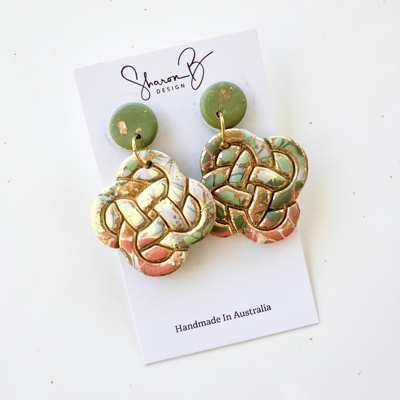 Earrings~Polymer Clay~Gold Leaf Dangles