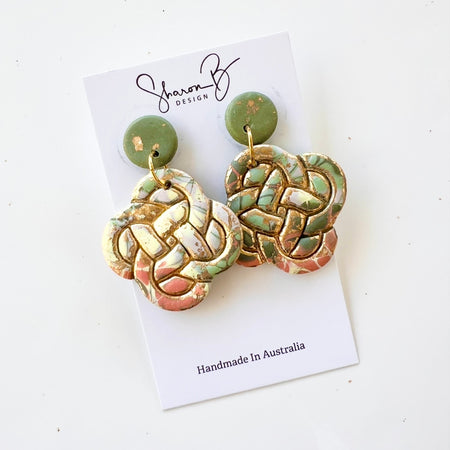 Earrings~Polymer Clay~Gold Leaf Dangles