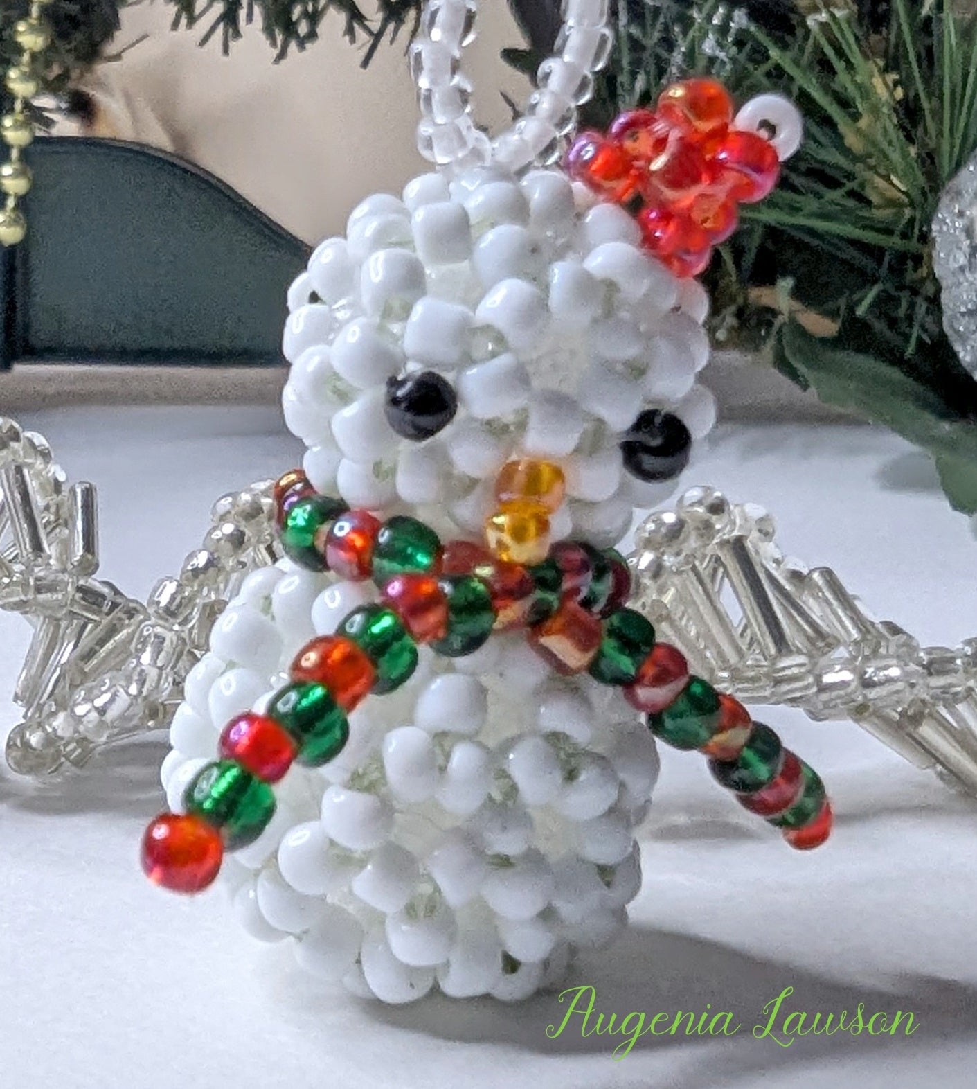 Cute 3D Beaded Snowman Tree Ornament Handmade in Australia