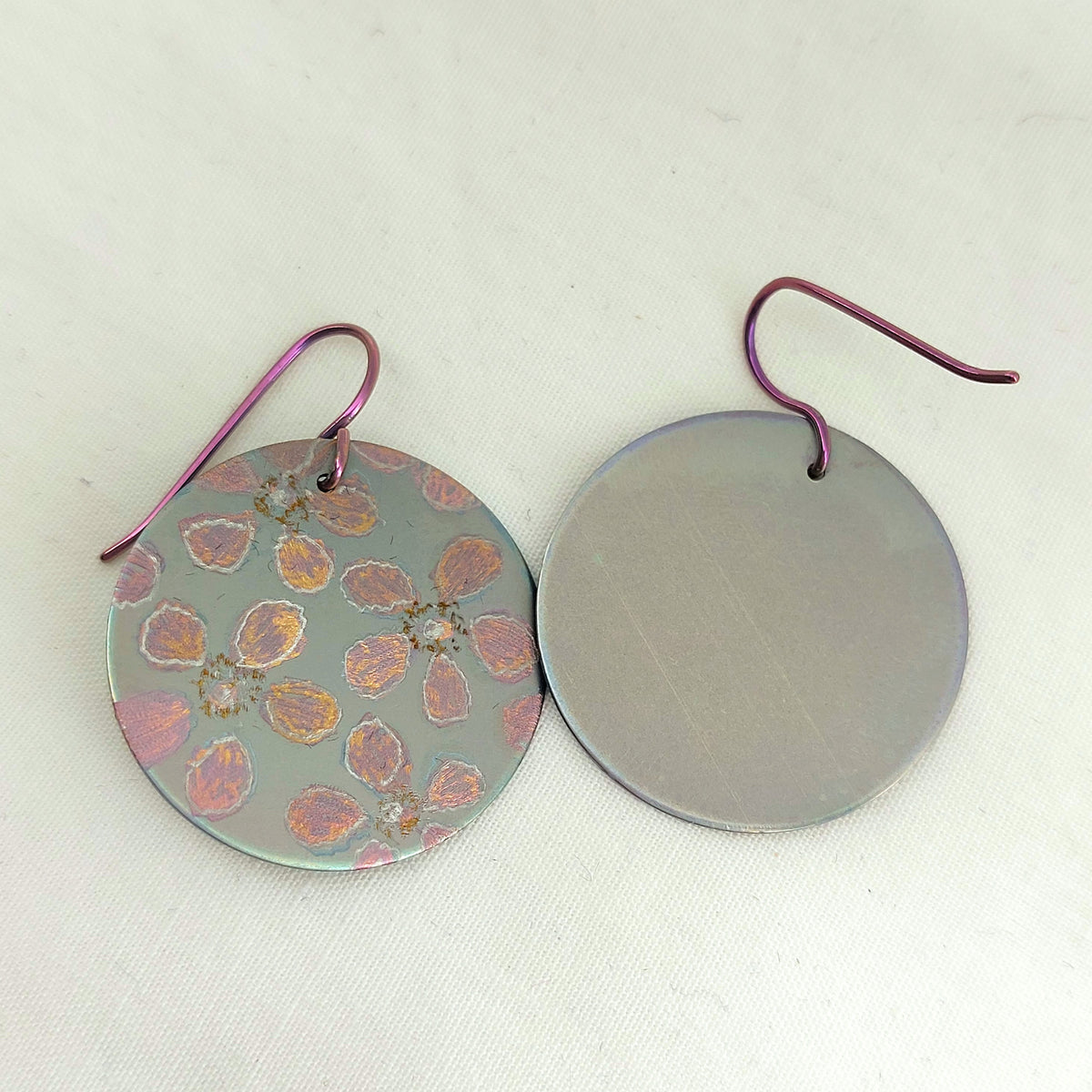 Titanium Dangles with Leptospermum Design- Soft Green, Pink and Rose Gold