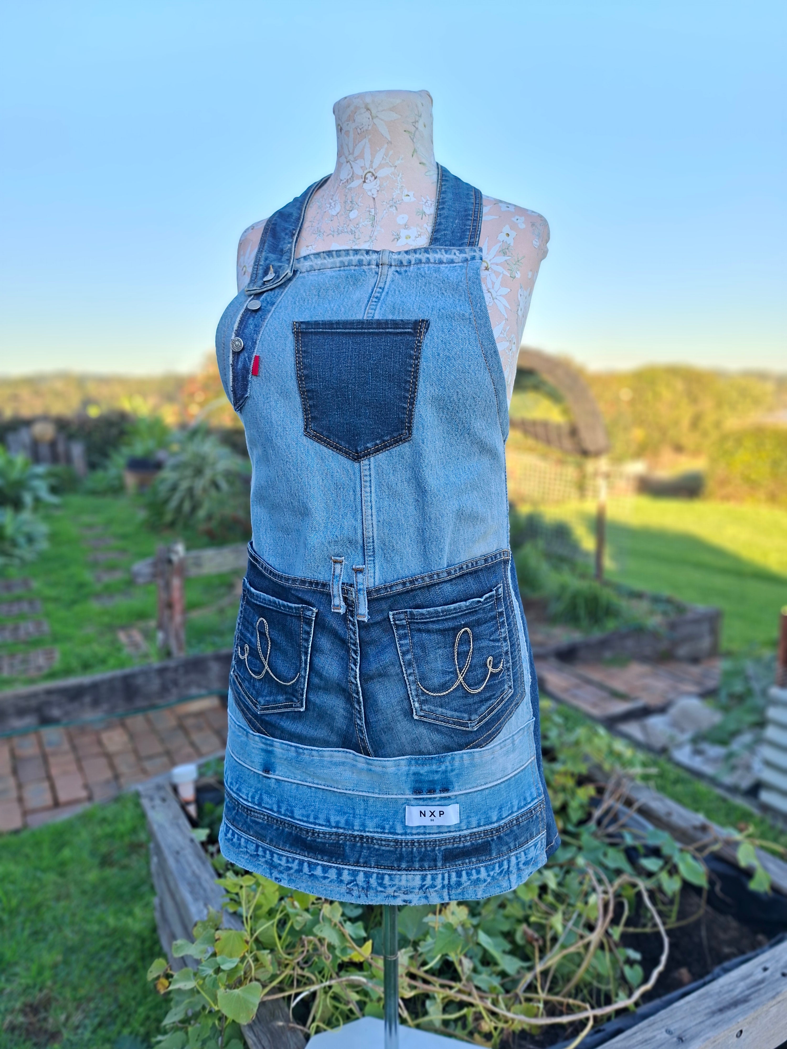 Artisan Upcycled Jeans Apron - Garden, Kitchen or Artist
