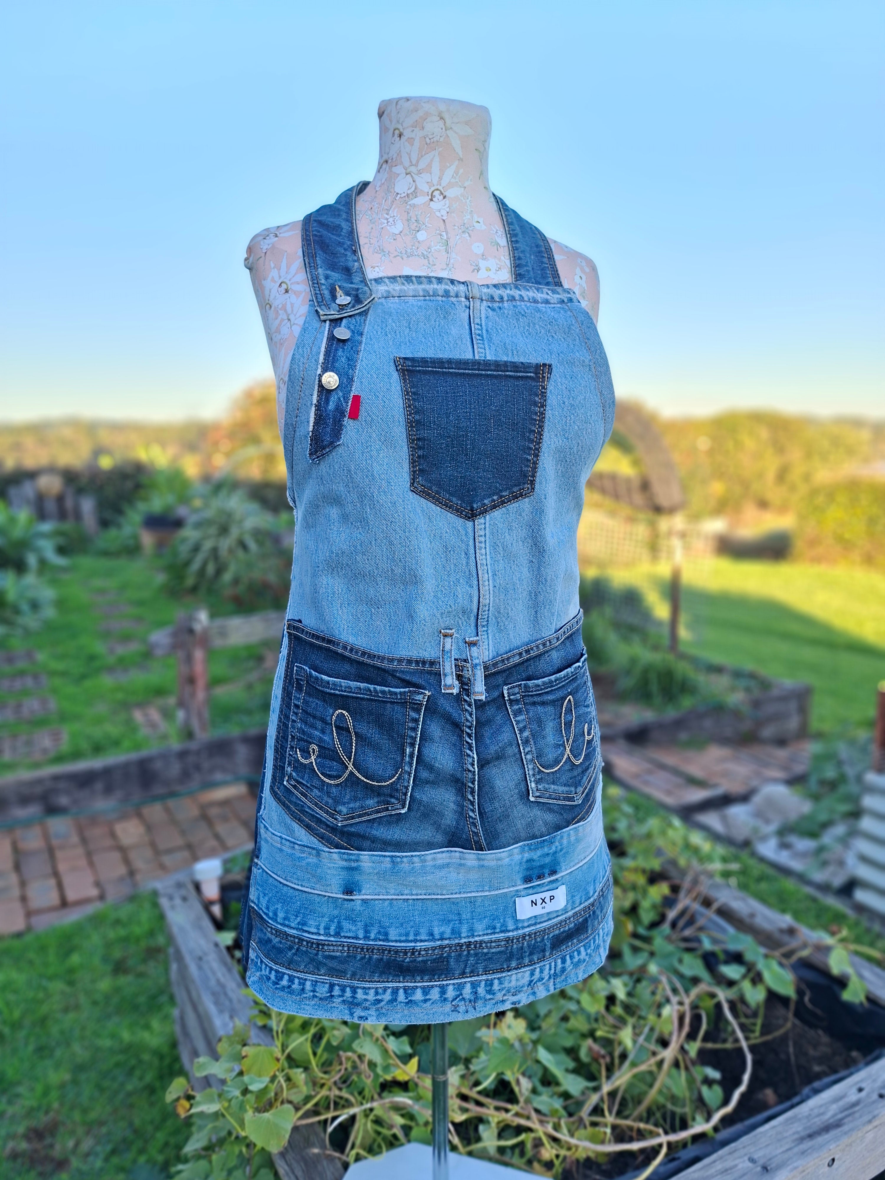 Artisan Upcycled Jeans Apron - Garden, Kitchen or Artist