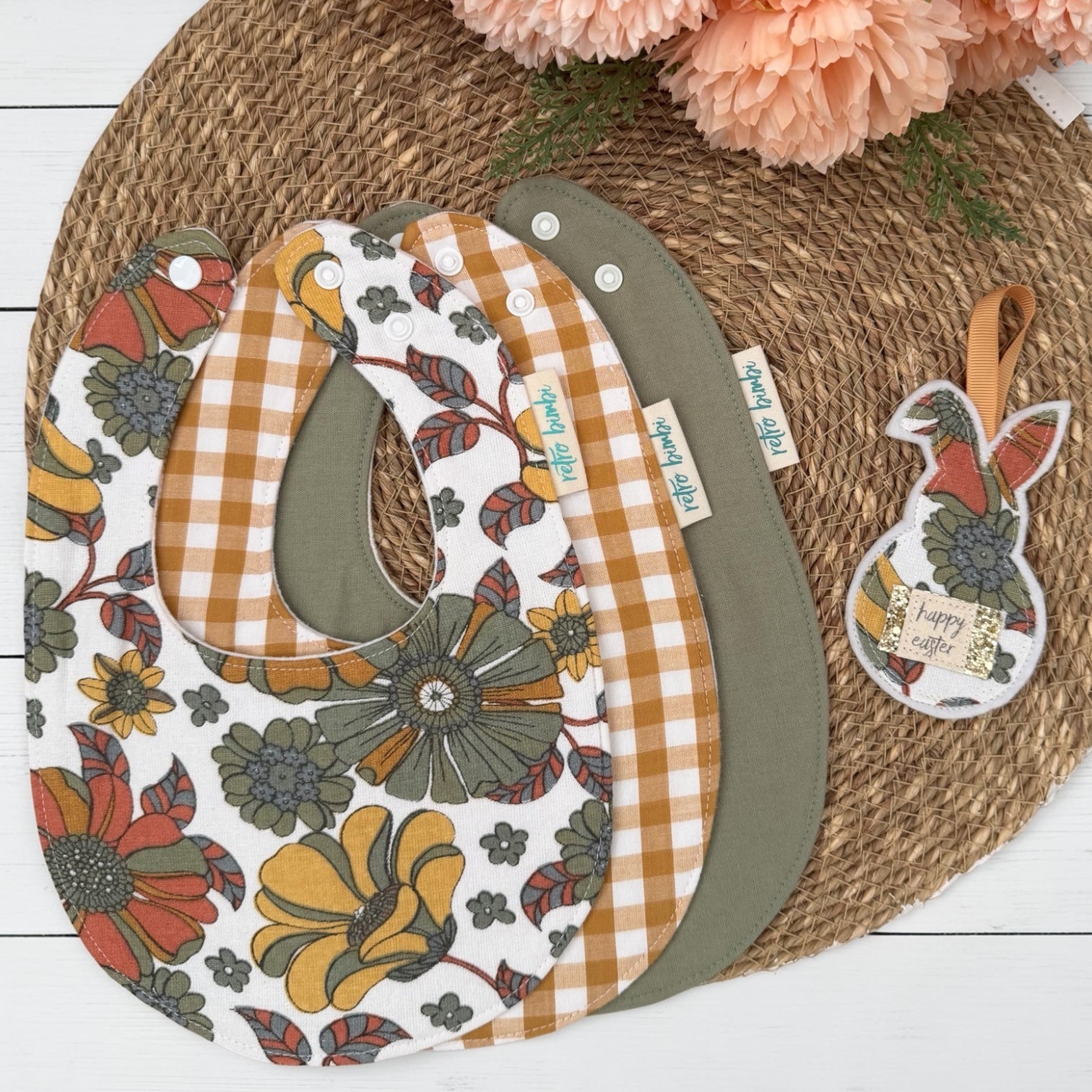 3 Dribble Bibs - Retro Green Floral