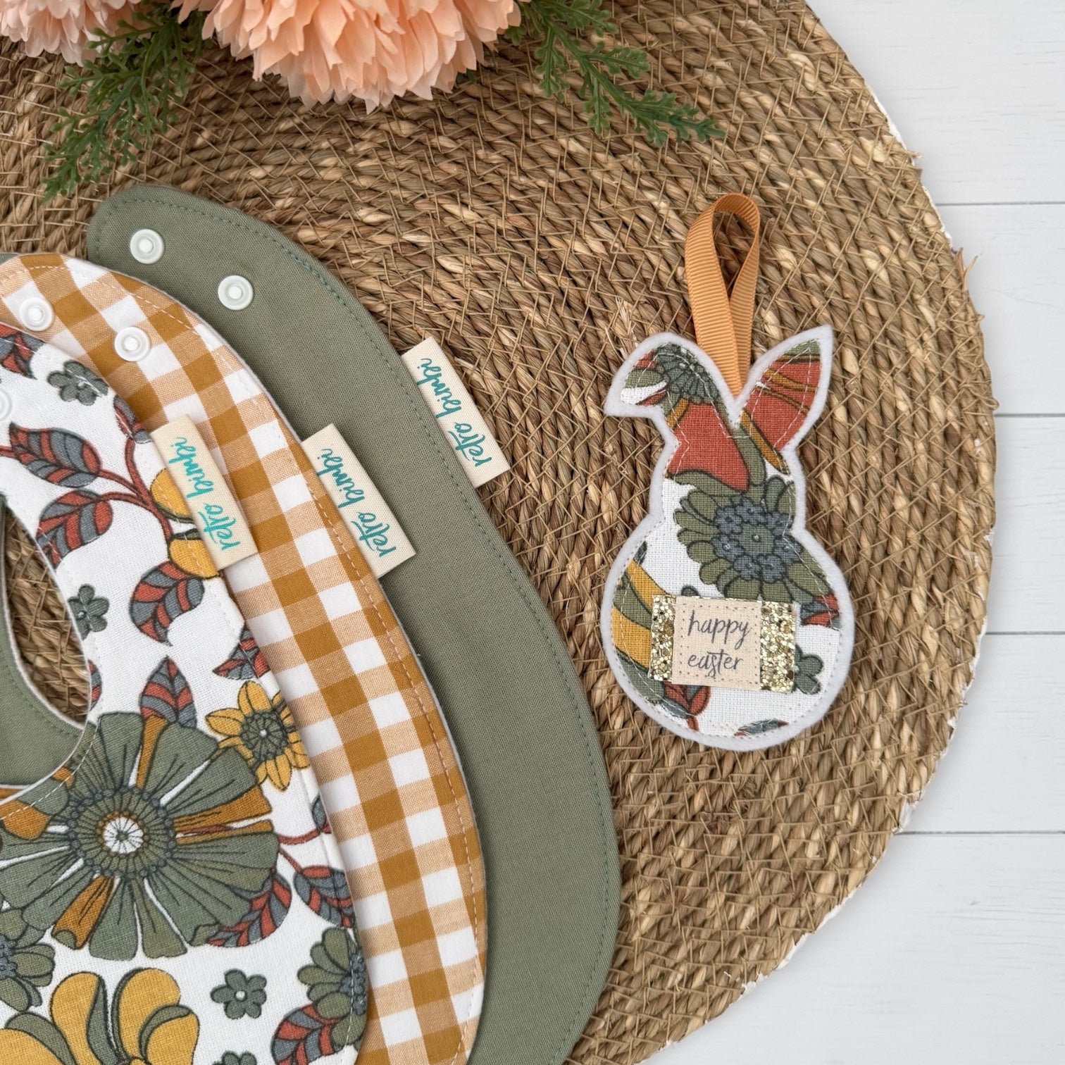 3 Dribble Bibs - Retro Green Floral