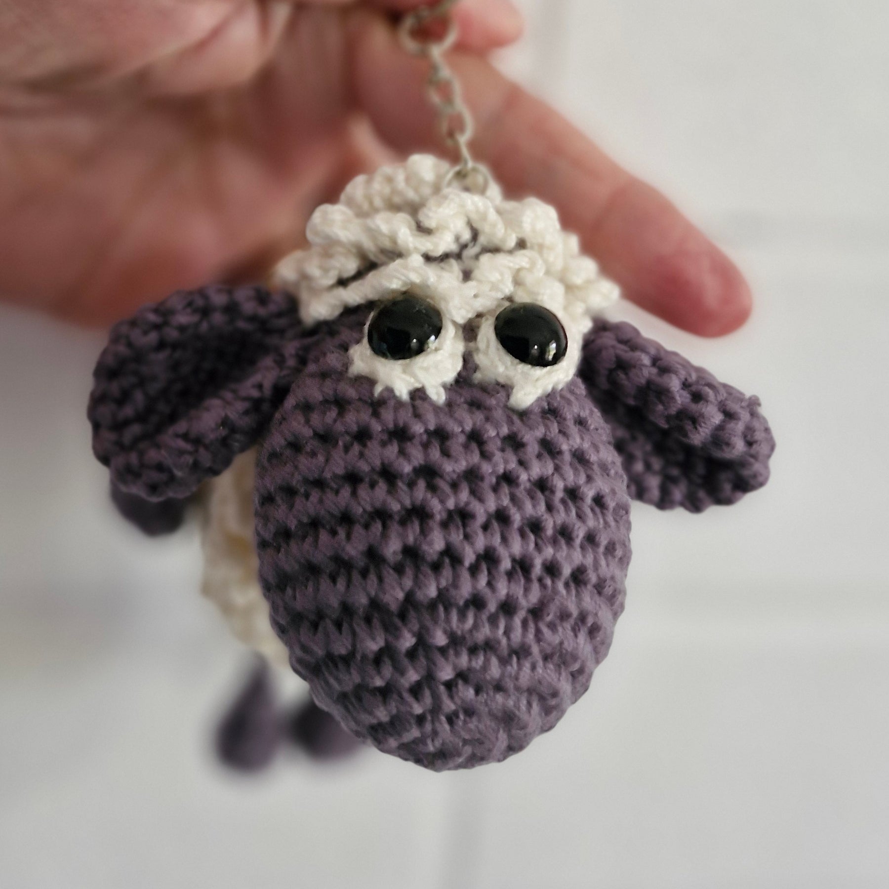 Adorable Grey Hand-Crocheted Sheep Keychain!