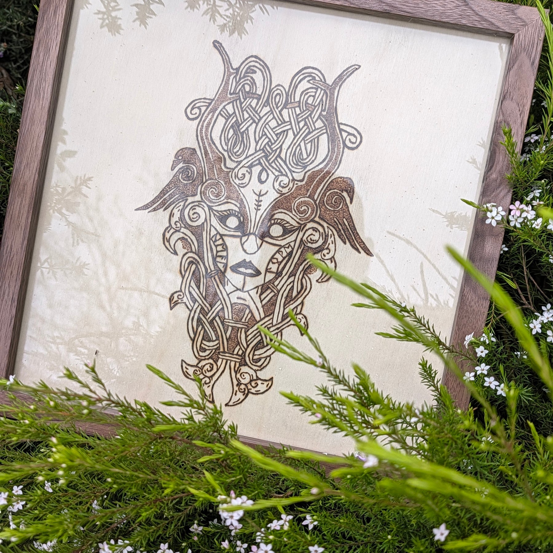 Valkyrie Norse wood burning art