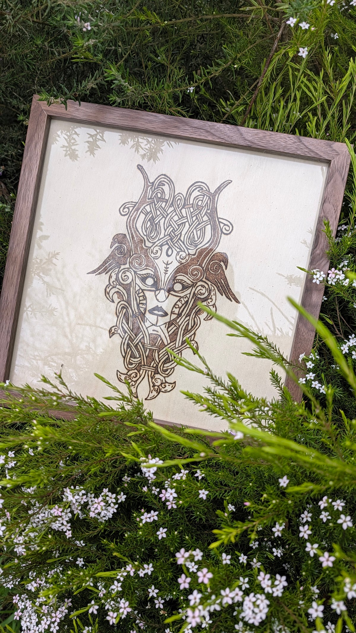 Valkyrie Norse wood burning art