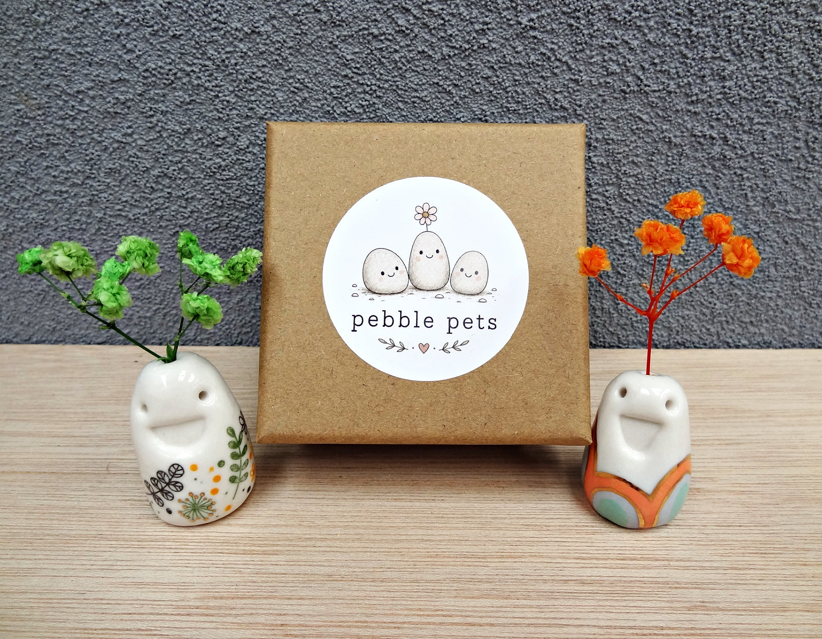 Flower Pebble Pets - Cute ceramic desk buddy - Mini pottery collectable