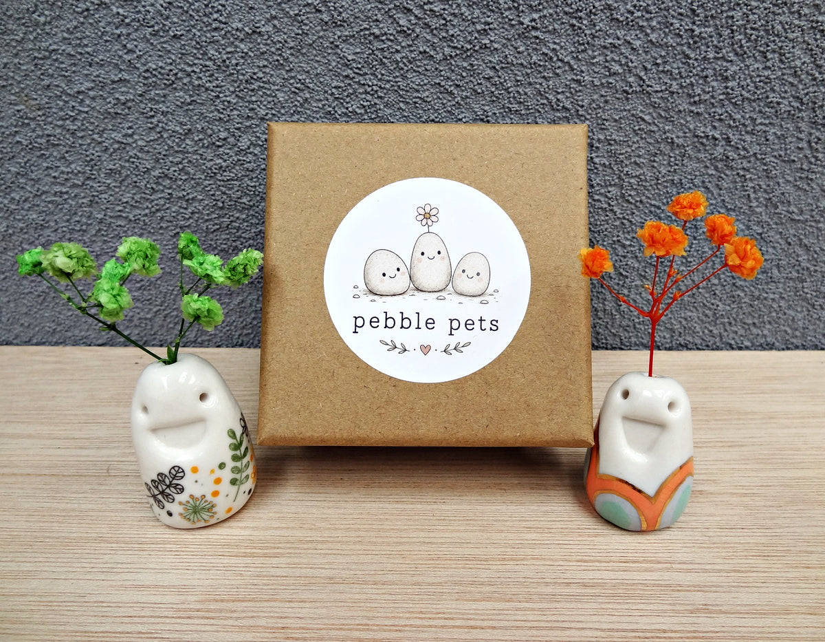 Flower Pebble Pets - Cute ceramic desk buddy - Mini pottery collectable