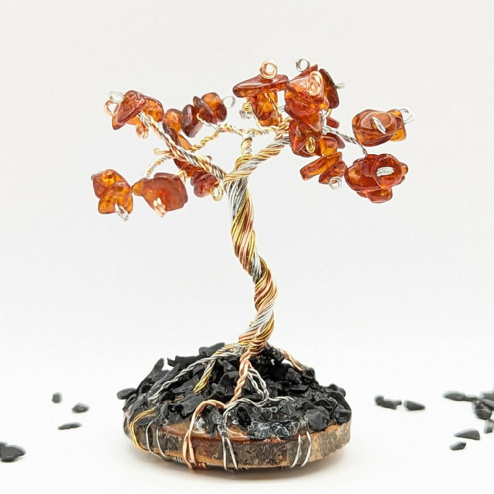 Gemstone tree ~ resilience ~ amber & black tourmaline gemstones