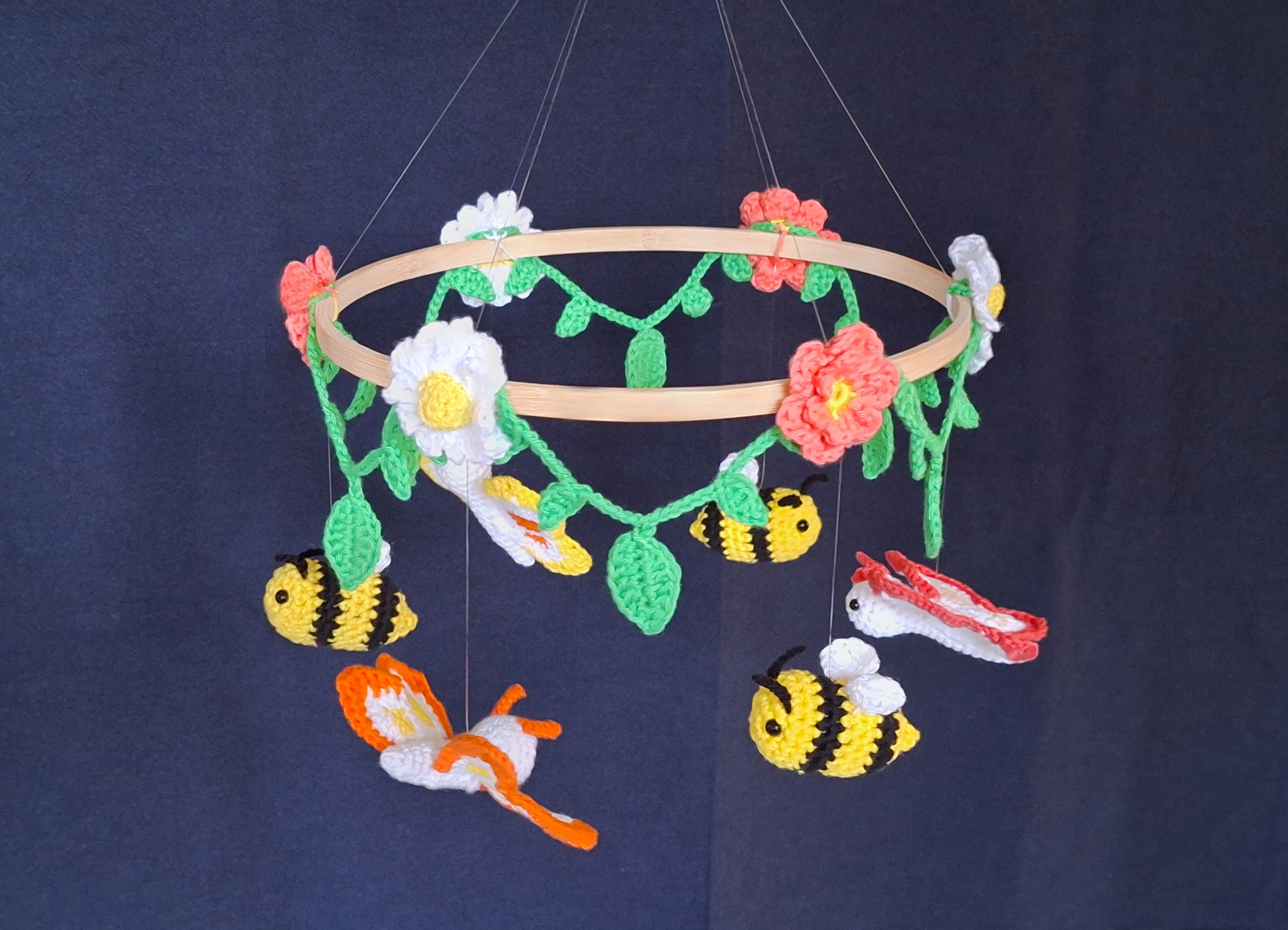 Handmade Crochet Butterfly & Bee Baby Mobile