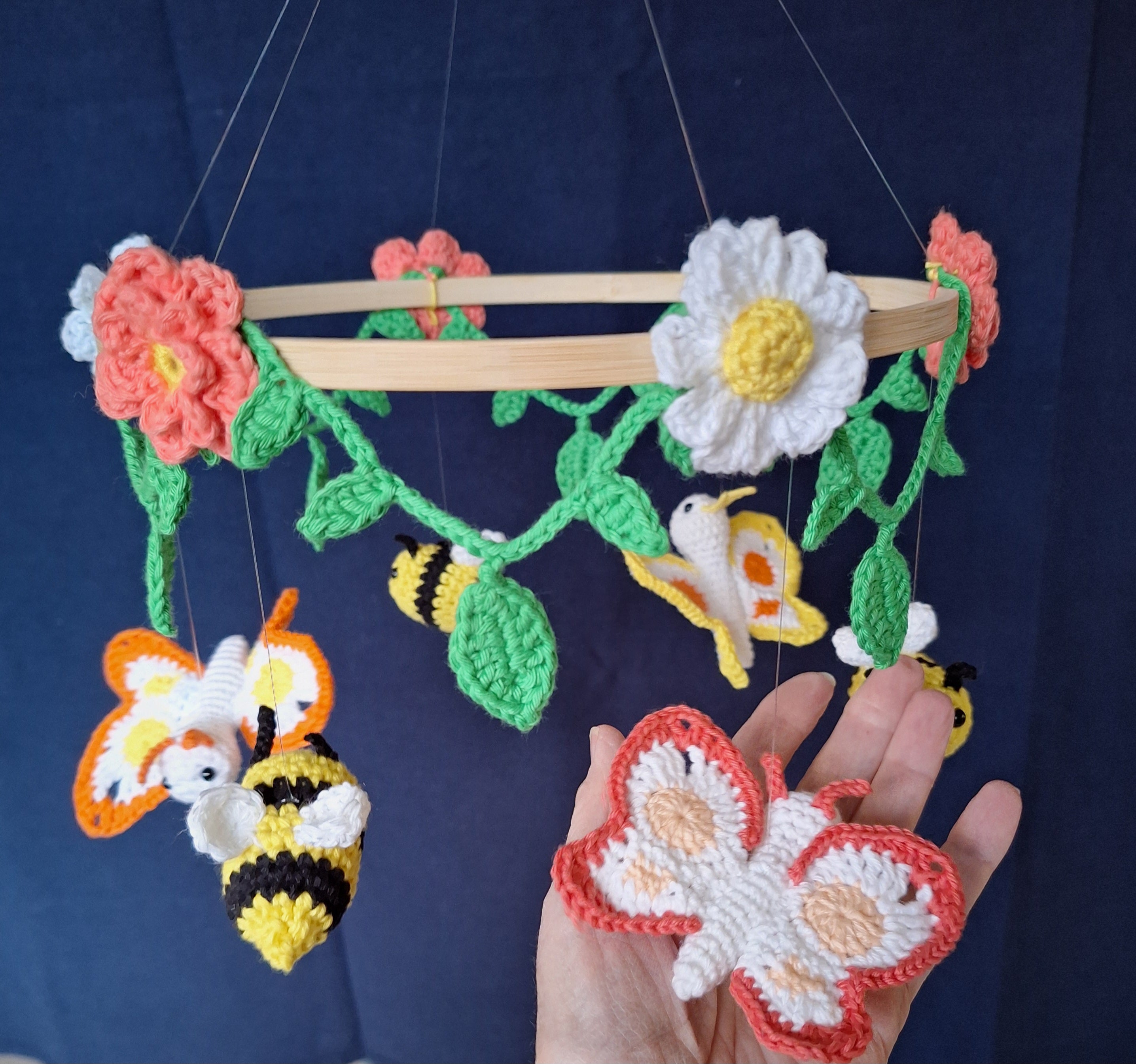 Handmade Crochet Butterfly & Bee Baby Mobile