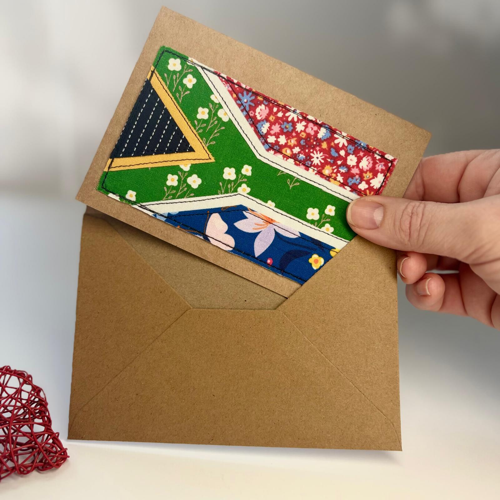 South African Flag - Handmade Fabric Greeting Card