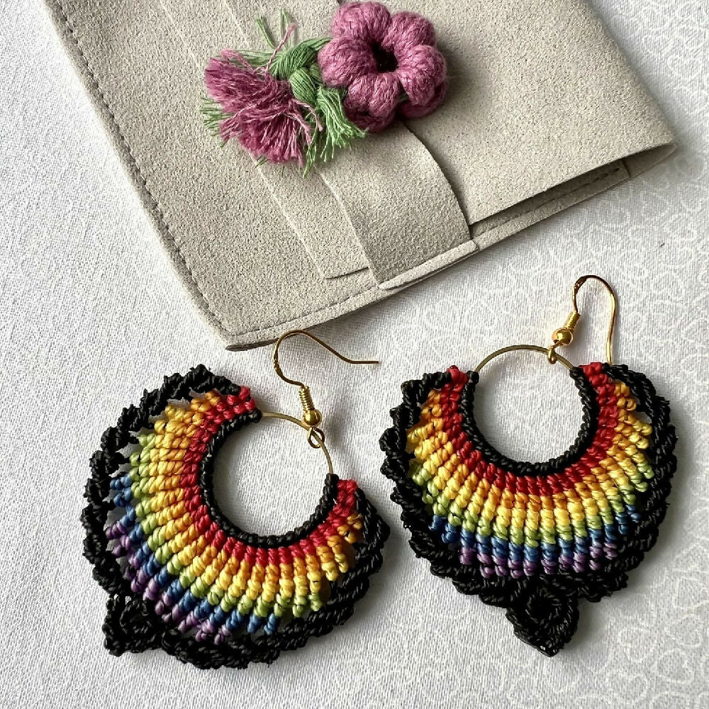 SOLD OUT - Rainbow Micro macrame earrings +Free pouch