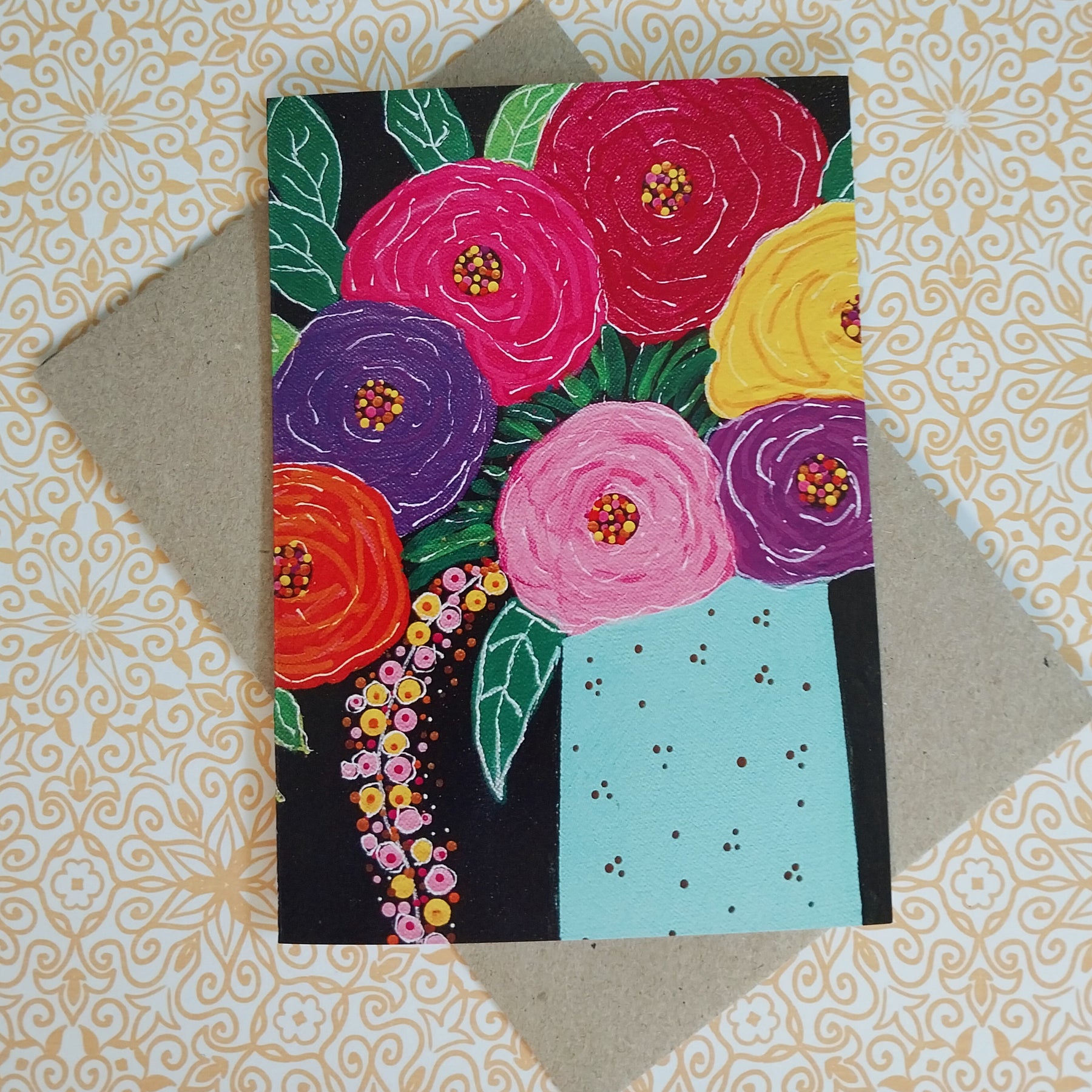 Colourful Blooms Blank Greeting Card